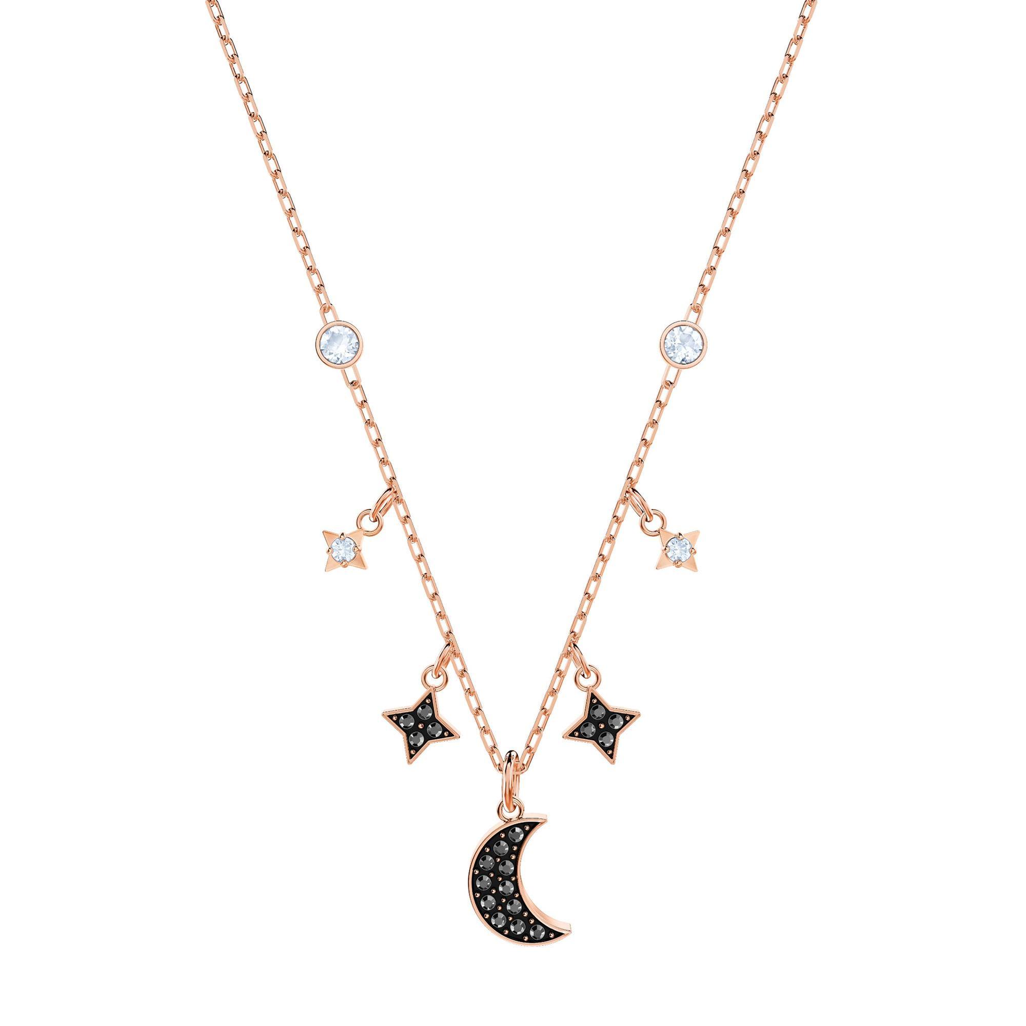 Swarovski Crystal Duo Moon Black Rose Gold-Tone Necklace
