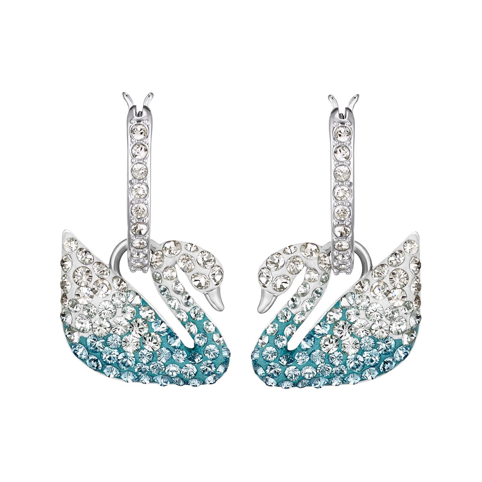 Swarovski Crystal Iconic Swan Earrings, Rhodium-Plated