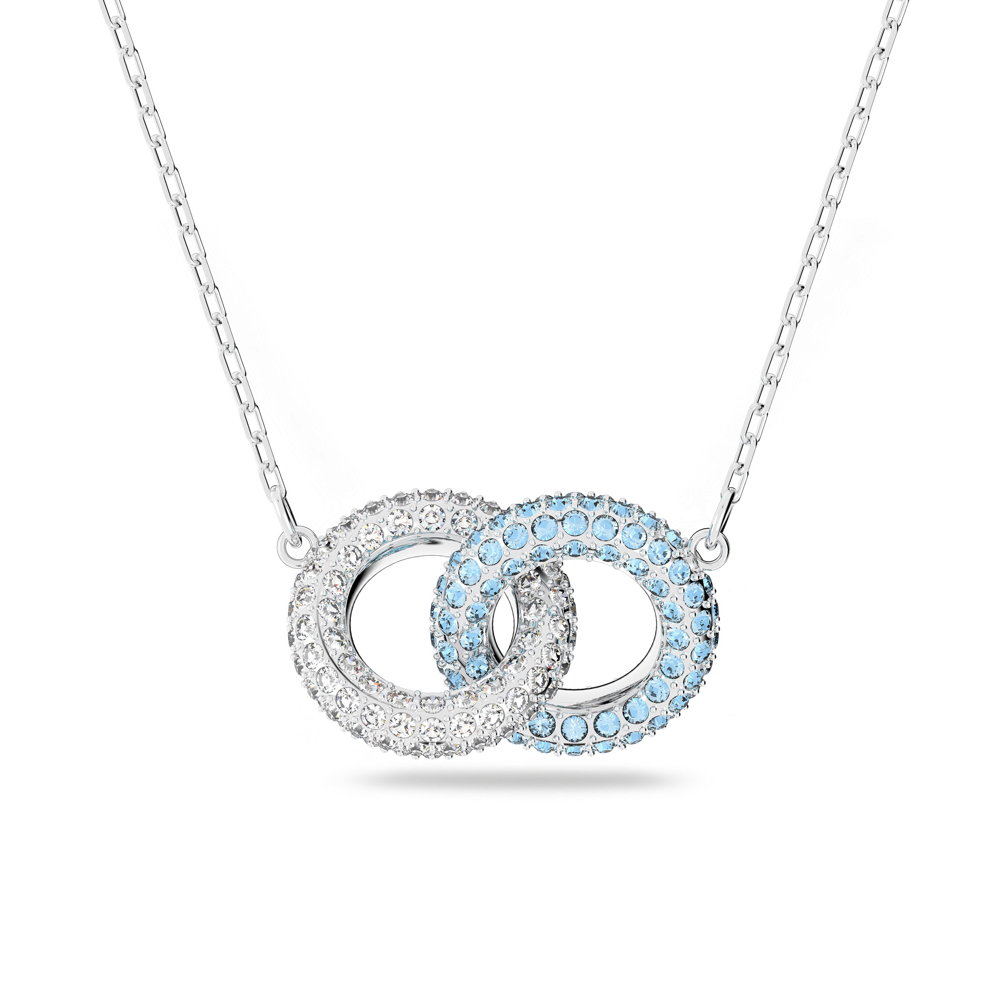 Swarovski Crystal Stone Rhodium-Plated Blue Circle Pendant Neckla