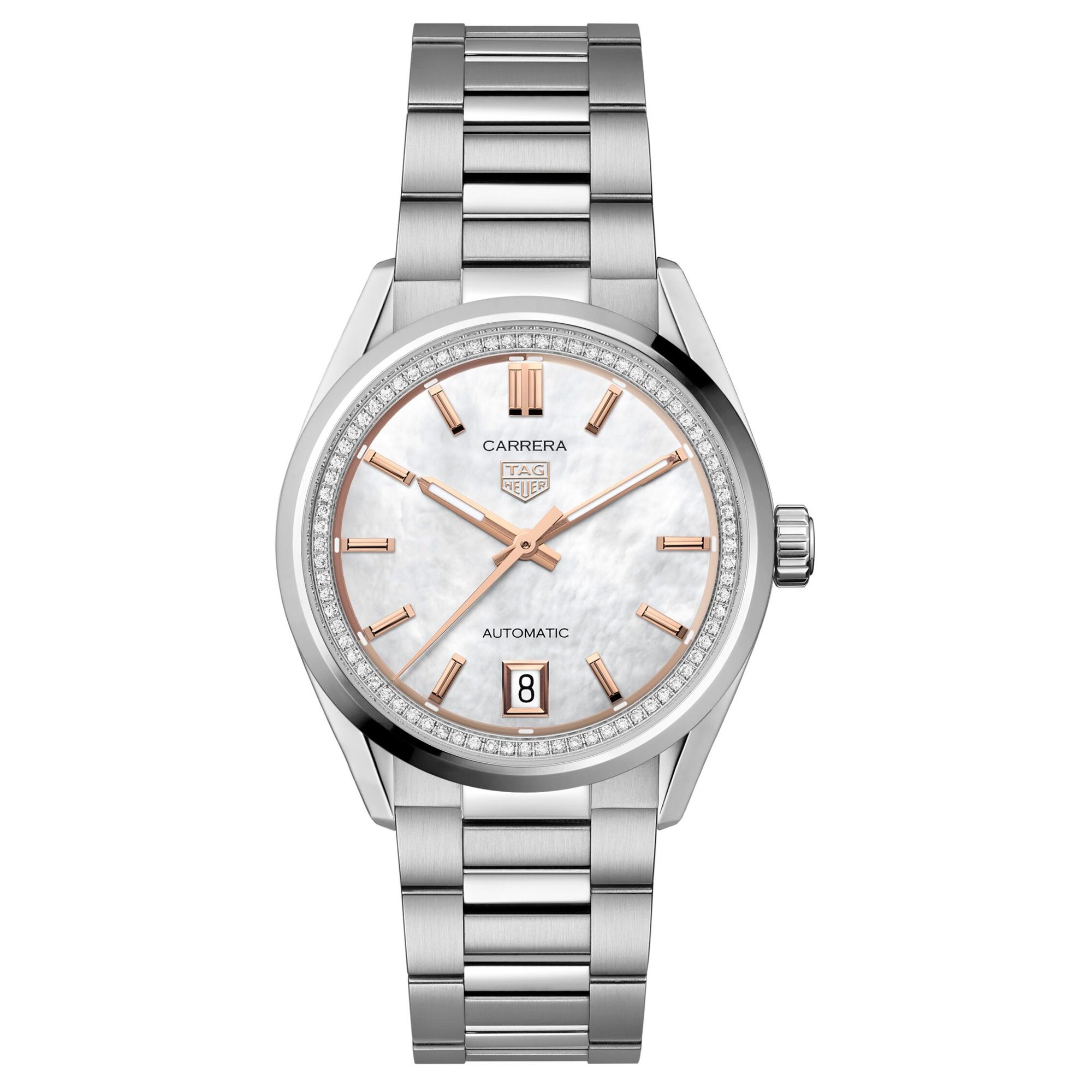 Tag Heuer  CARRERA Date Automatic MotherofPearl Diamond Dial Stainless Steel Watch 36mm  WBN231CBA0001