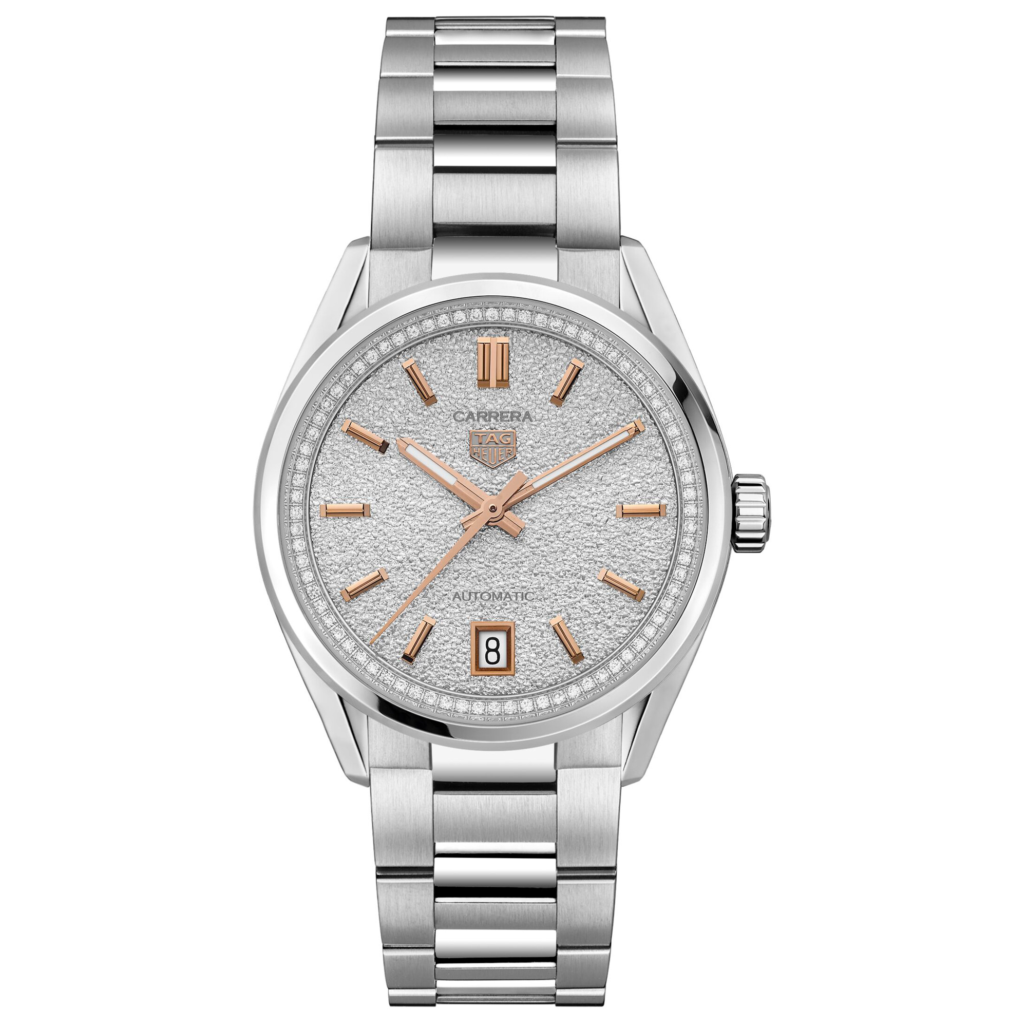 Tag Heuer  CARRERA Date Automatic Silver Hammered Dial Diamond Stainless Steel Watch 36mm  WBN231BBA0001