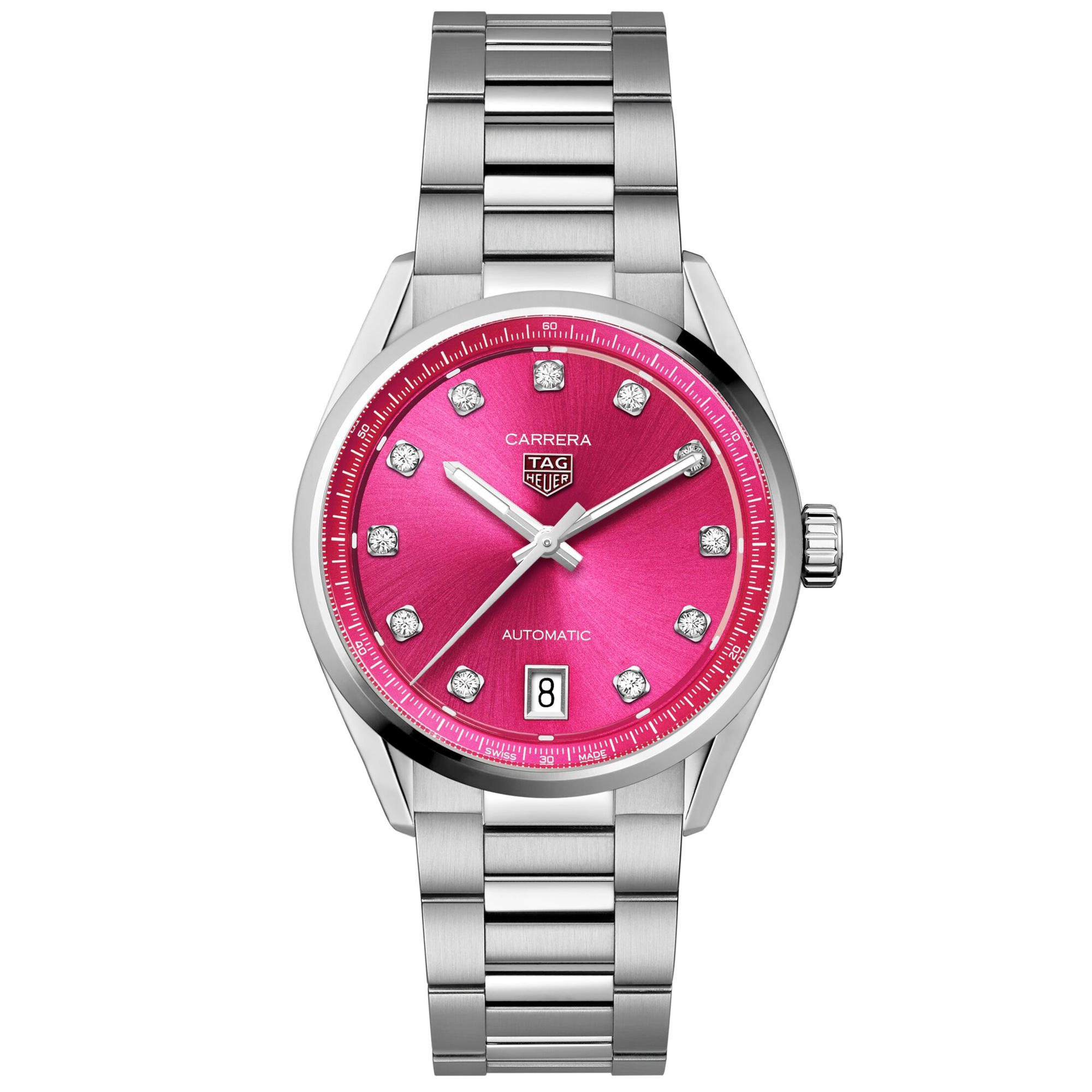 Tag Heuer  CARRERA Date Pink Diamond Dial Stainless Steel Watch 36mm  WBN2318BA0001