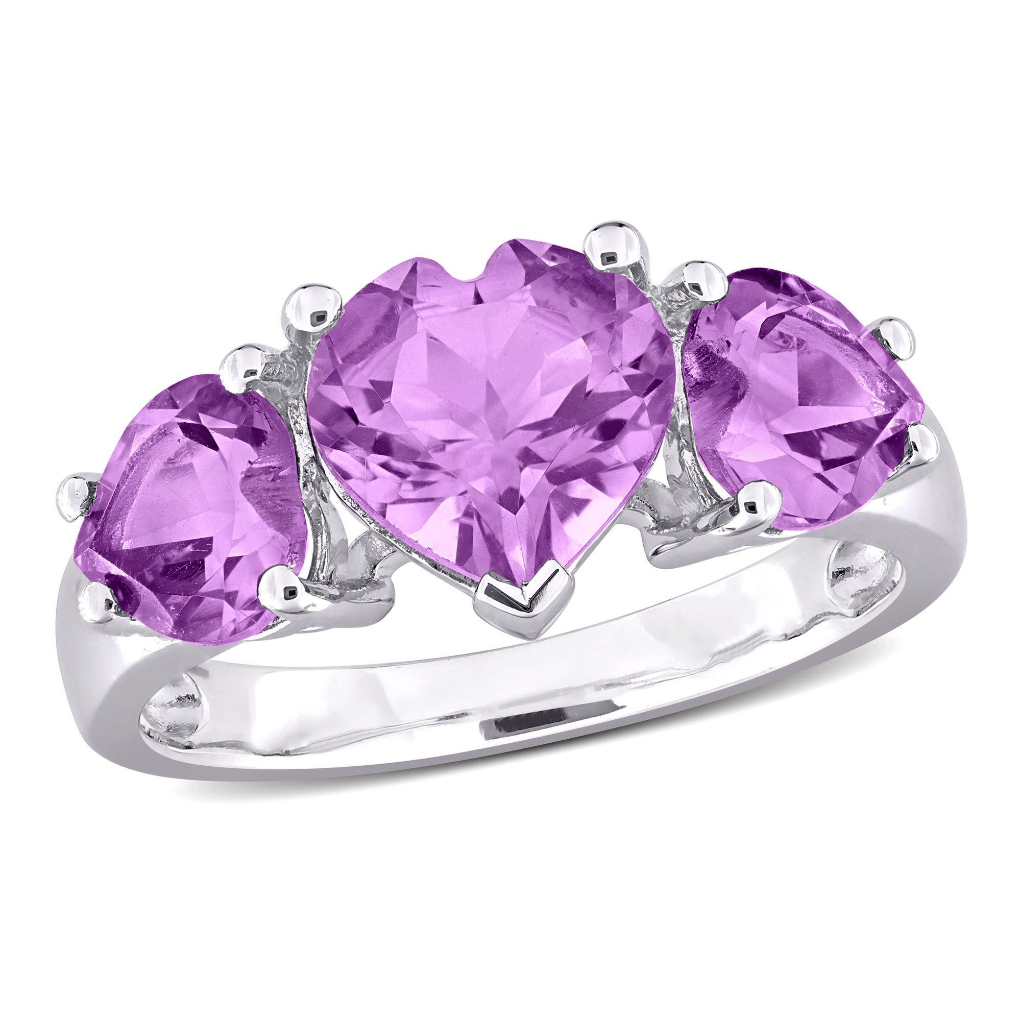 REEDS Women's Three-Stone Heart Amethyst Sterling Silver Ring  Ring Size: 8