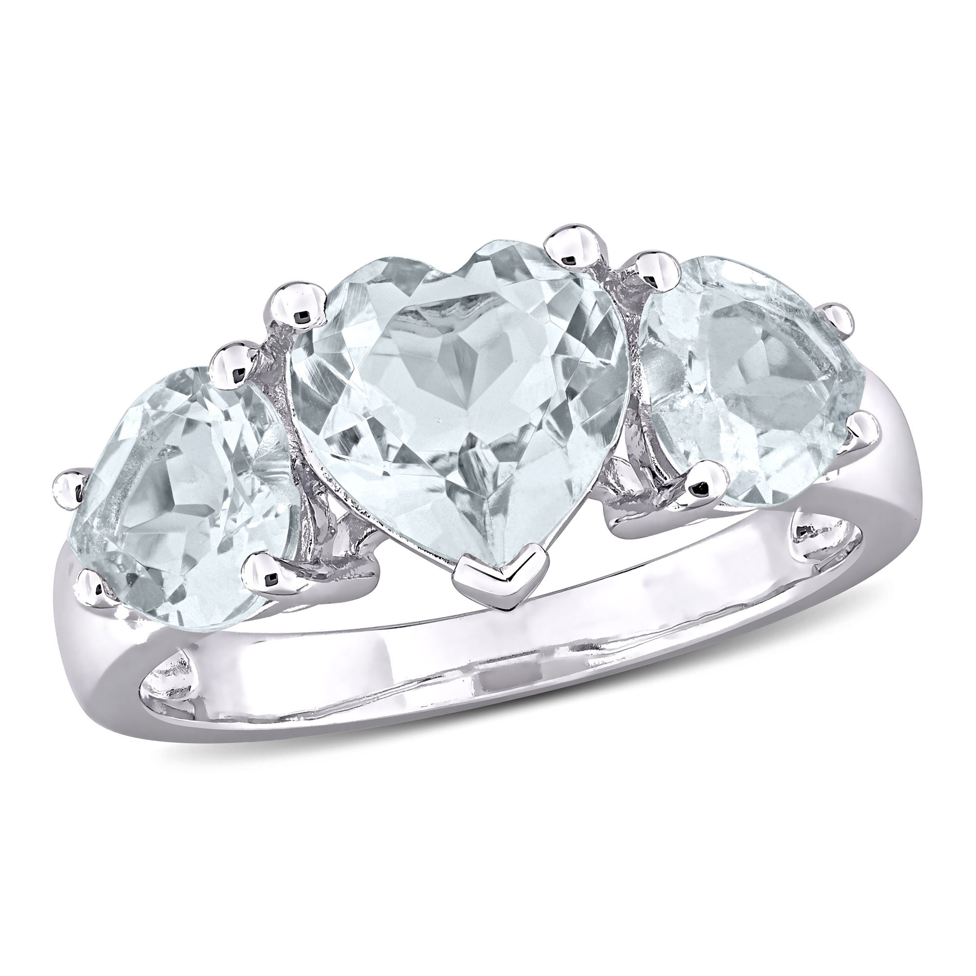 REEDS Women's Three-Stone Heart Aquamarine Sterling Silver Ring  Ring Size: 8