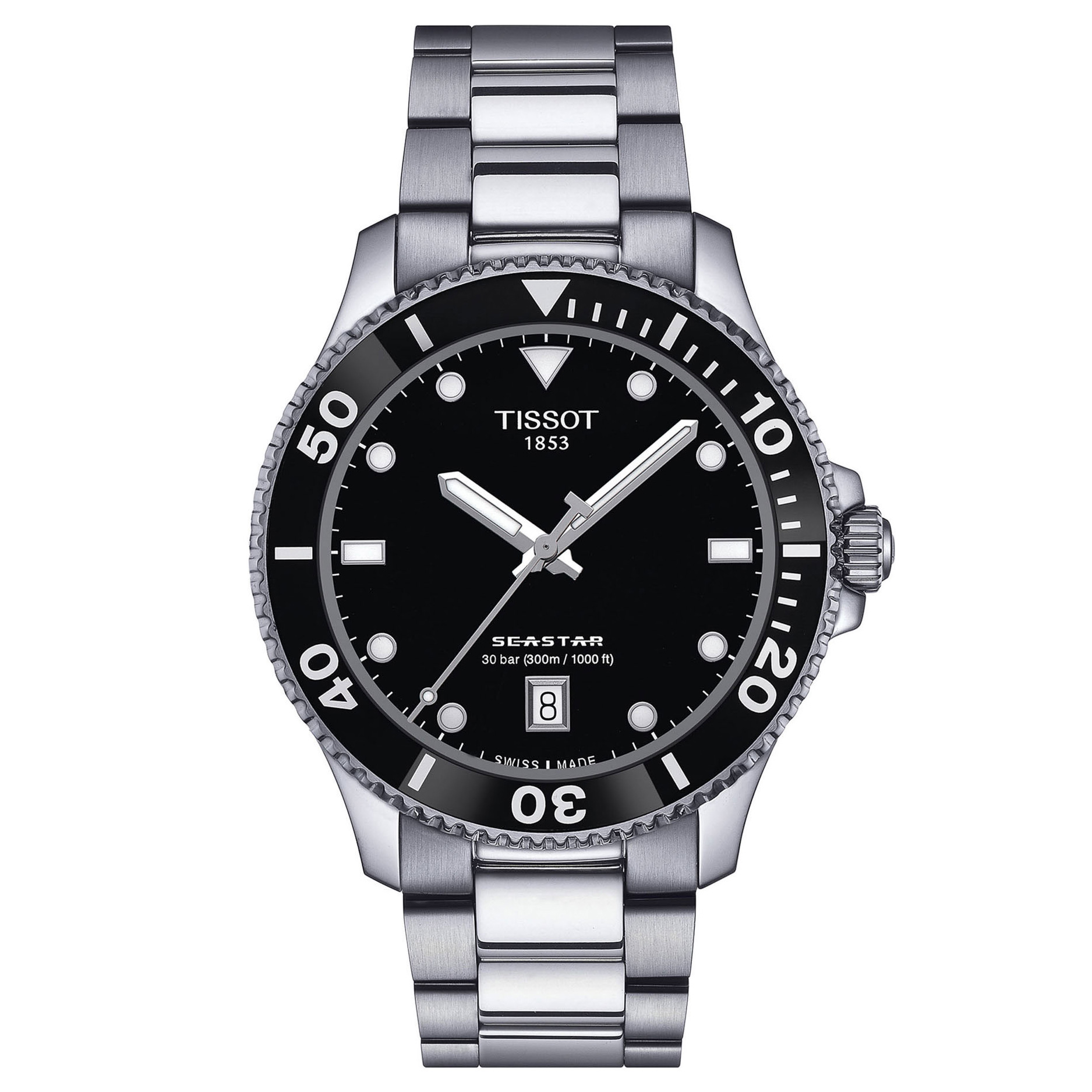 Seastar 1000 Black Dial Stainless Steel Bracelet Watch 40 mm - Tissot T1204101105100