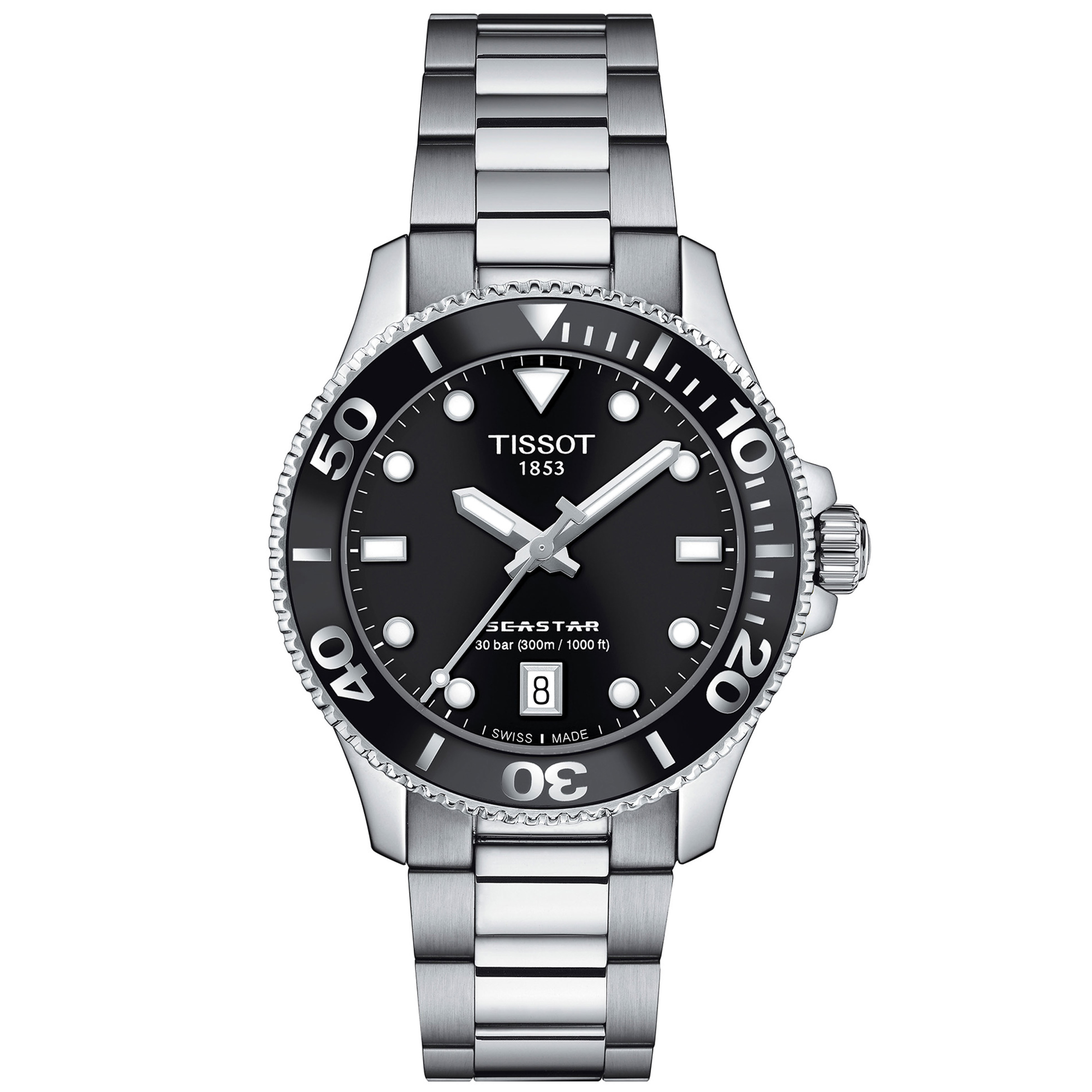T-Sport Seastar 1000 Quartz Diver Black Dial Stainless Steel Bracelet Watch | 36mm | - Tissot T1202101105100