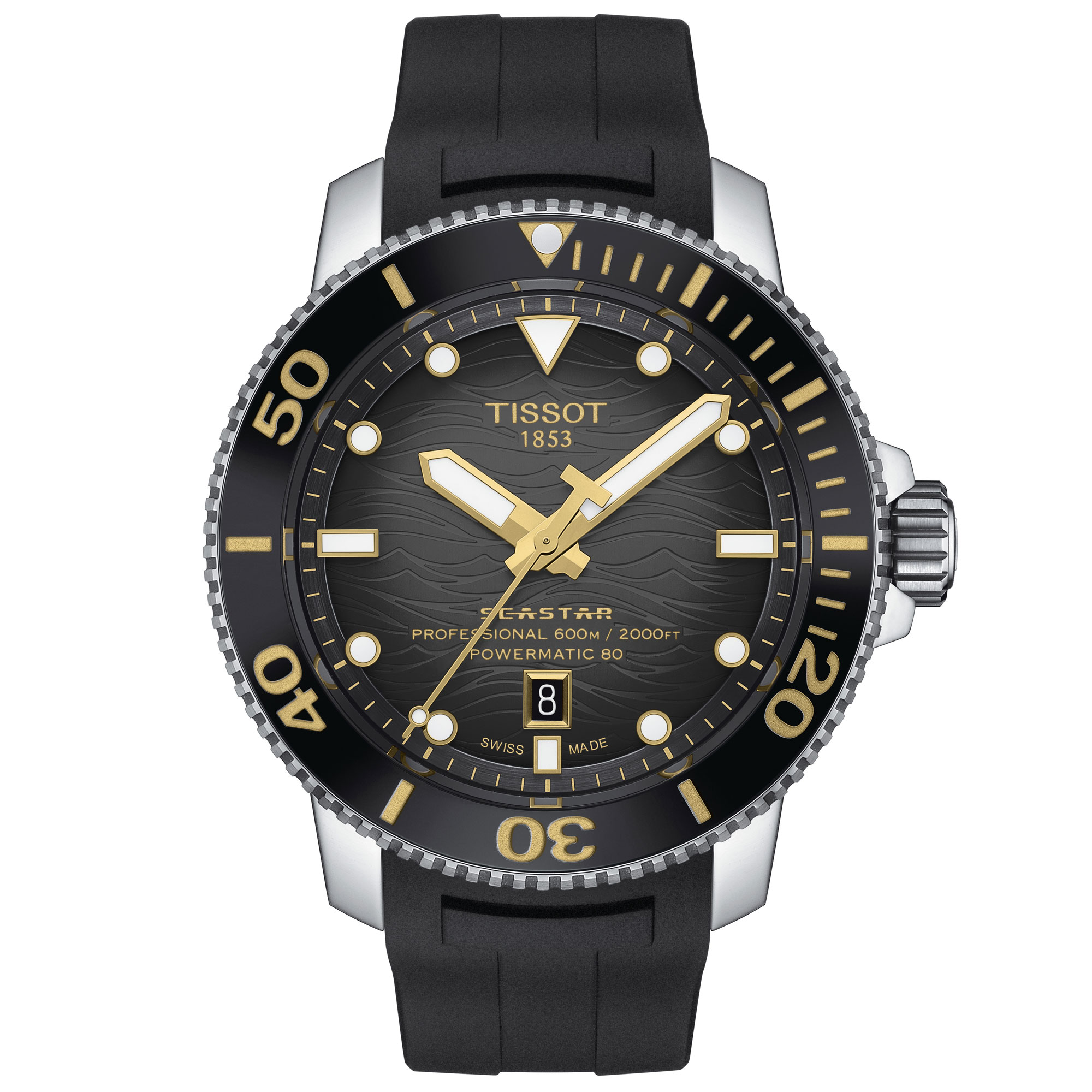 Tissot T-Sport Seastar 2000 Professional Powermatic 80 Certified Diver Black Rubber Strap Watch | 46mm | T1206071744101