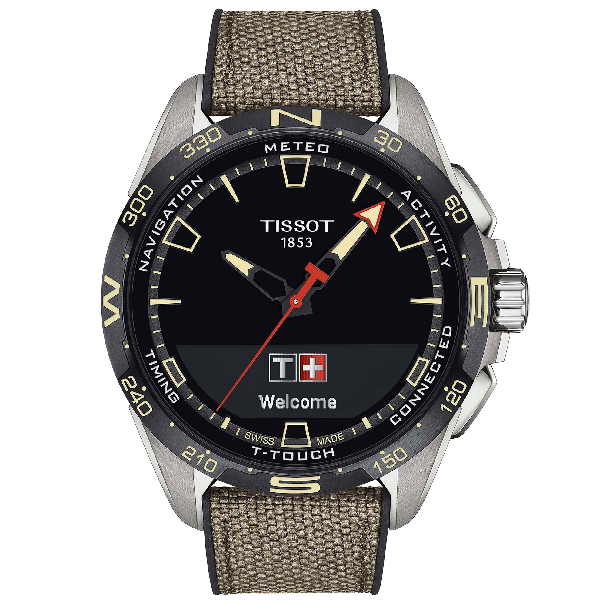 Tissot T-Touch Connect Solar Black Dial Beige Leather Strap Watch | T1214204705107