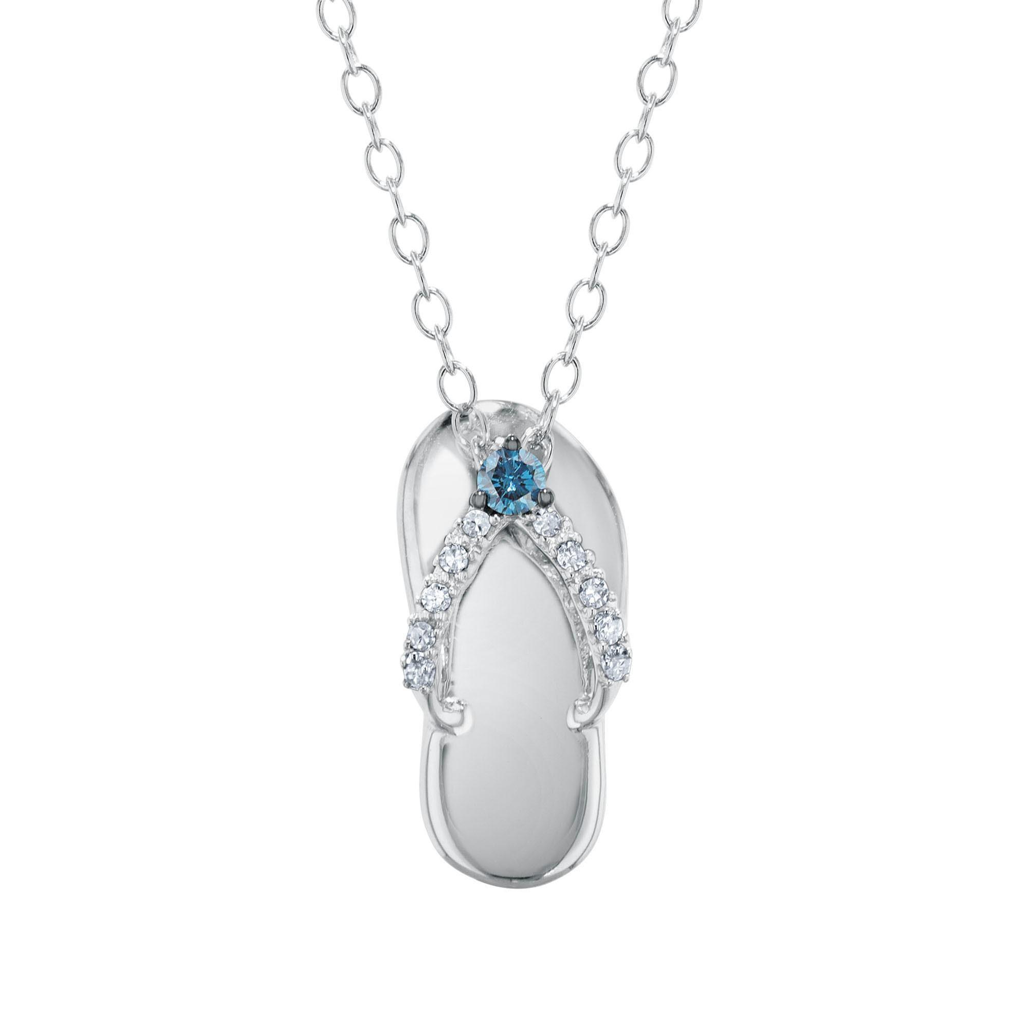 Treated Blue Diamond and Diamond Flip-Flop Pendant Necklace 1/15c