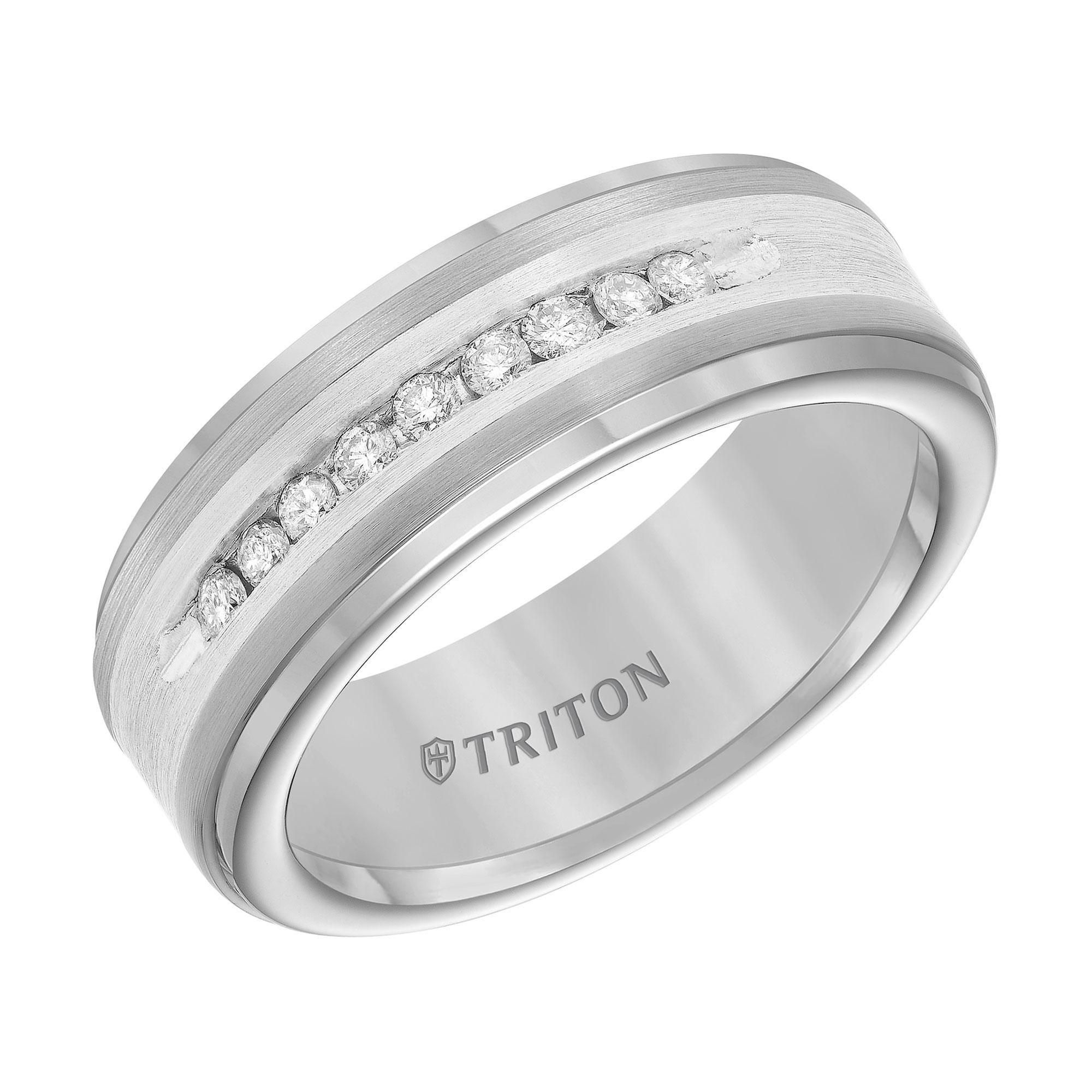 Triton Mens 14ctw Diamond Grey Tungsten Carbide and Sterling Silver Comfort Fit Wedding Band 8mm - Size 11 730$