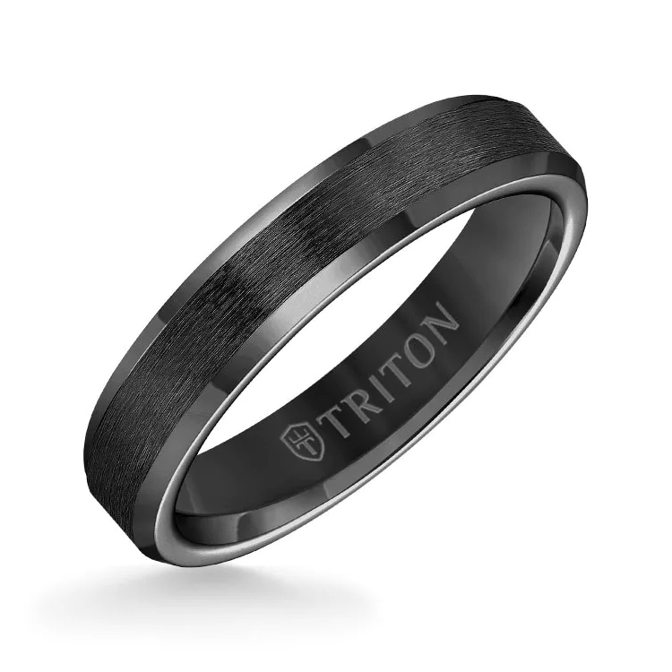 Triton Mens Black Tungsten Carbide Brush Finish Beveled Edge Comfort Fit Wedding Band 4mm - Size 85 230$