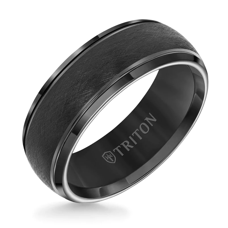 Triton Mens Black Tungsten Carbide Brushed Center Comfort Fit Wedding Band 8mm - Size 9 370$