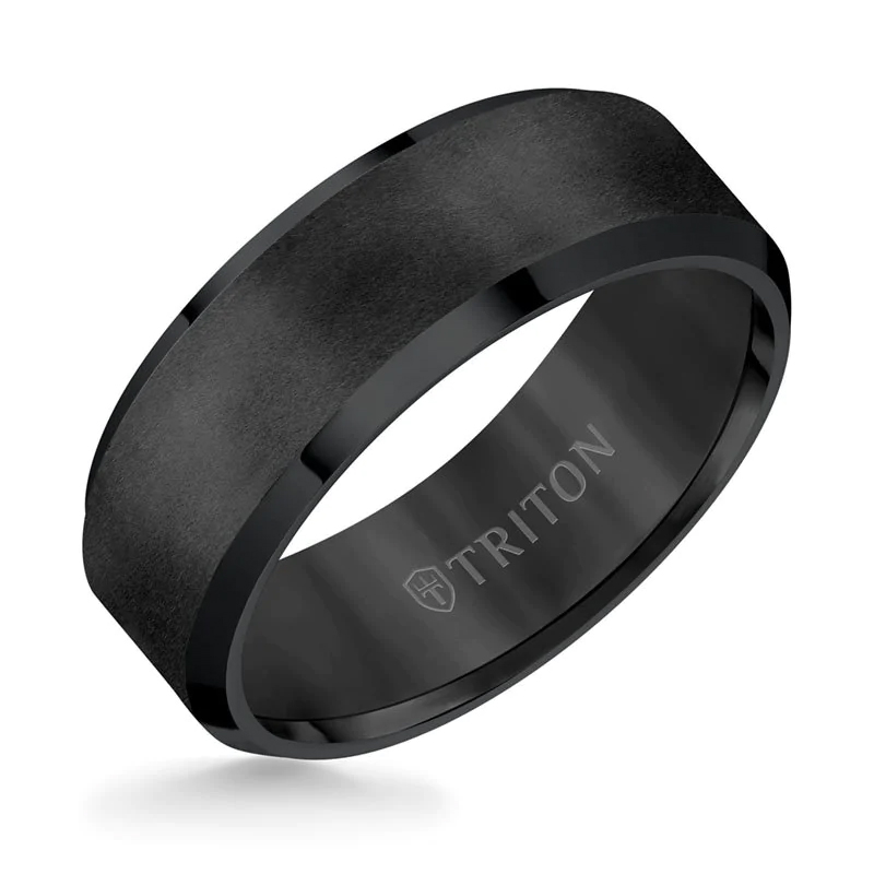 TRITON Black Tungsten Carbide Satin Center Bevel Edge Comfort Fit
