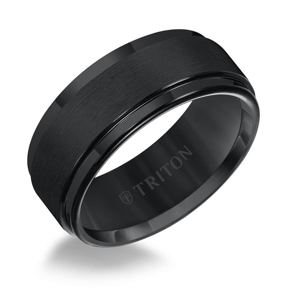 TRITON Black Tungsten Carbide Brushed Finish Step Edge Comfort Fi