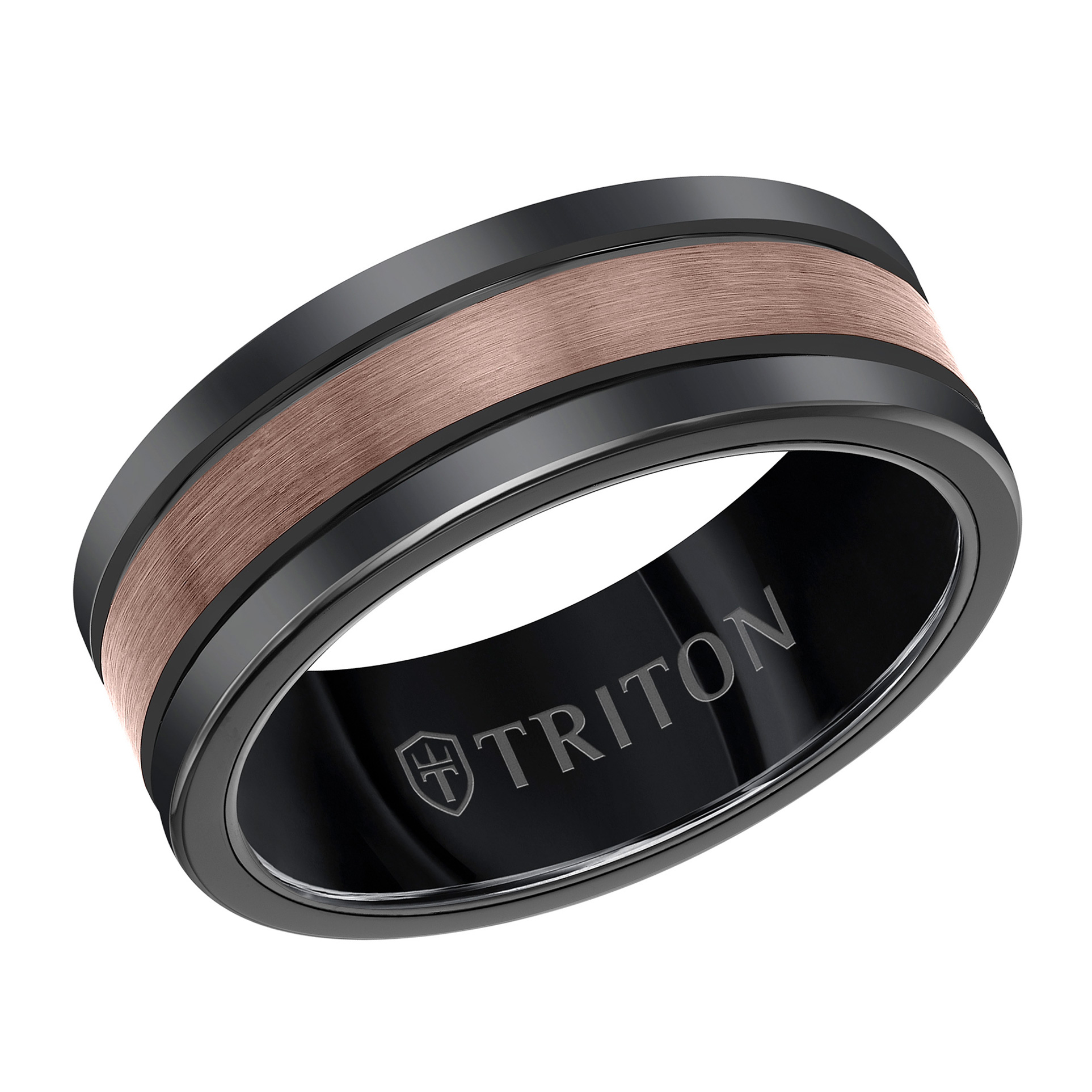 Triton Men's  Espresso Brown and Black Tungsten Carbide Satin Finish Center Comfort Fit Wedding Band 8mm - Size 12.5
