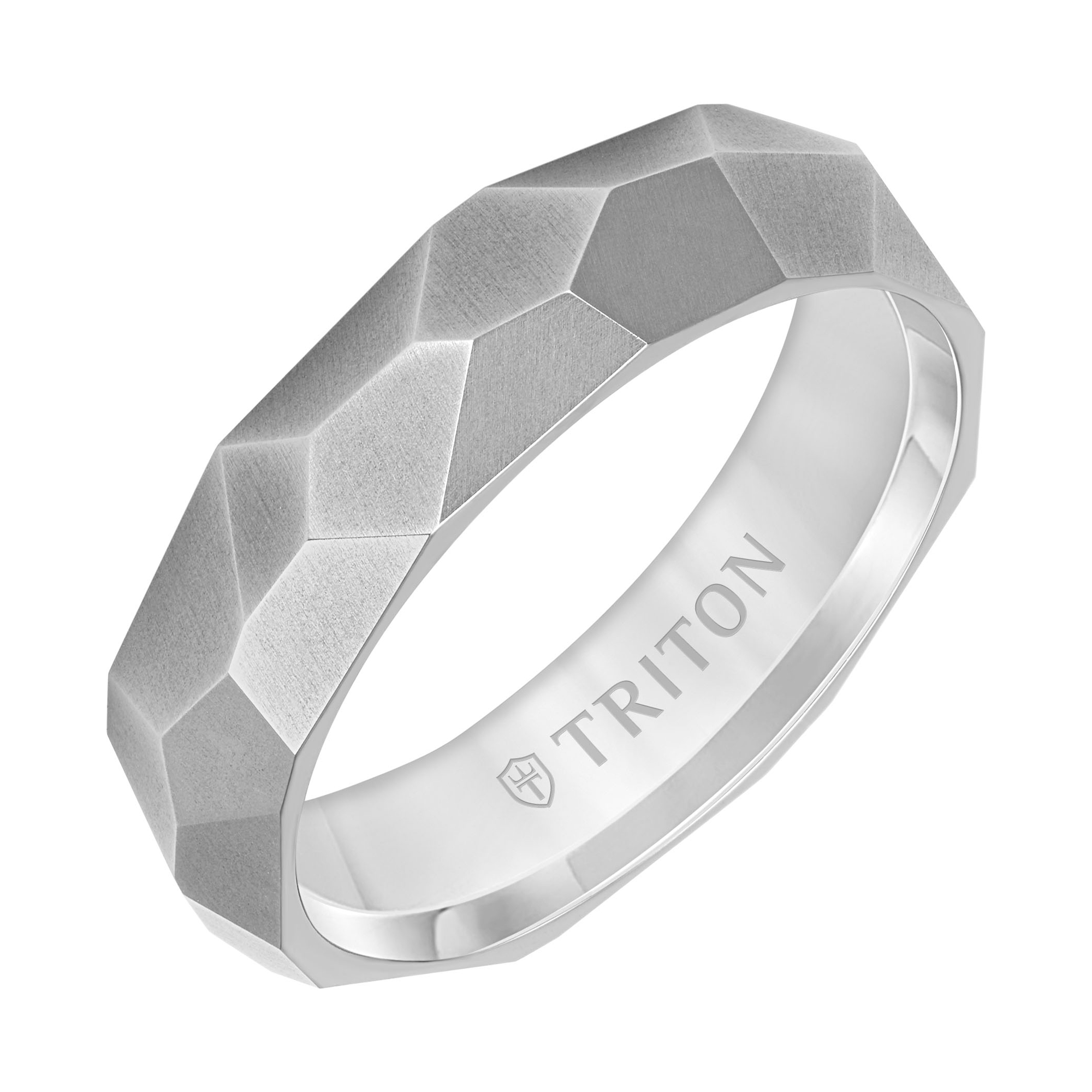 TRITON Faceted Titanium Brushed Finish Comfort Fit Wedding Band | 6mm | Size 8.5