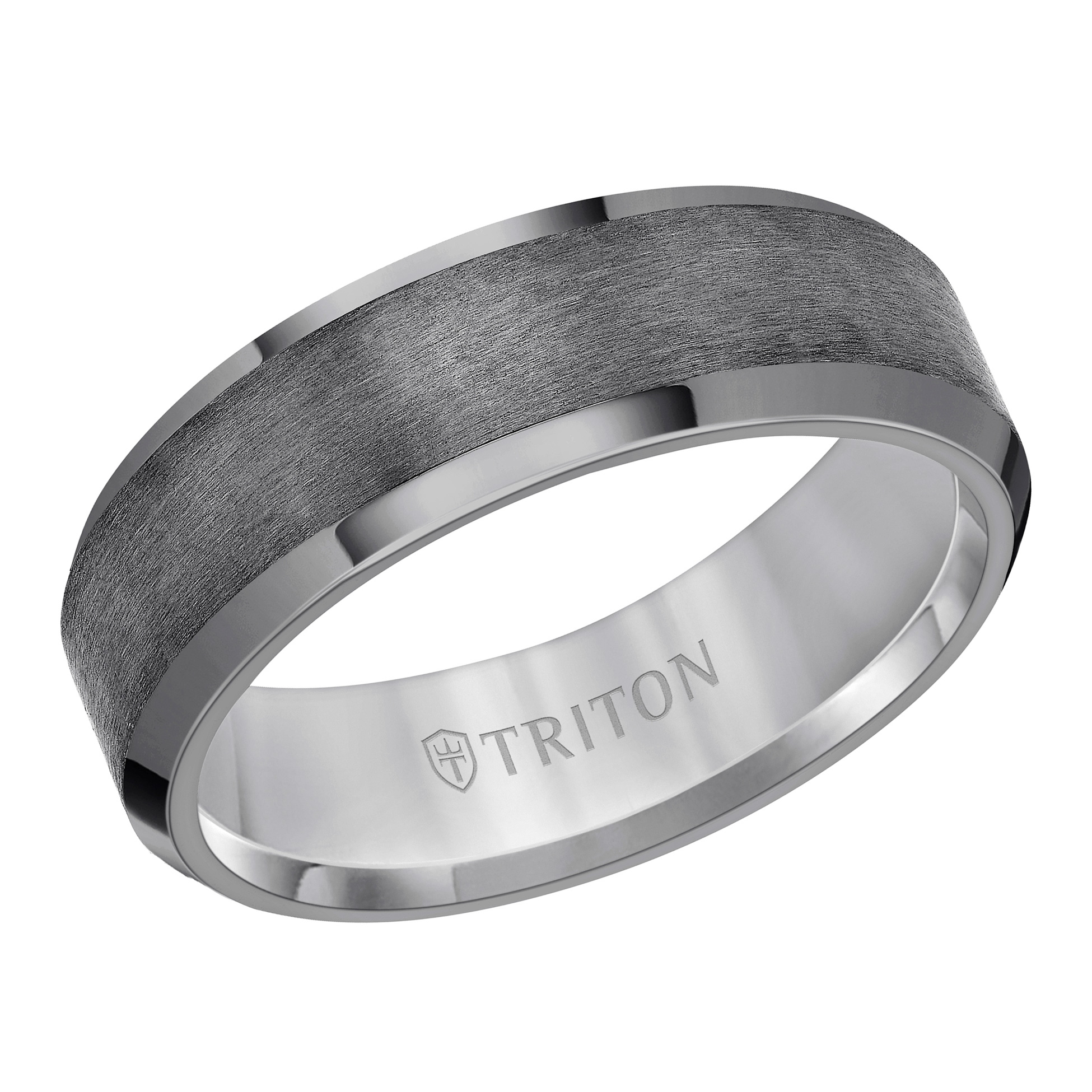 Triton Men's  Tantalum Vertical Satin Finish Bevel Edge Comfort Fit Wedding Band 7mm - Size 11.5