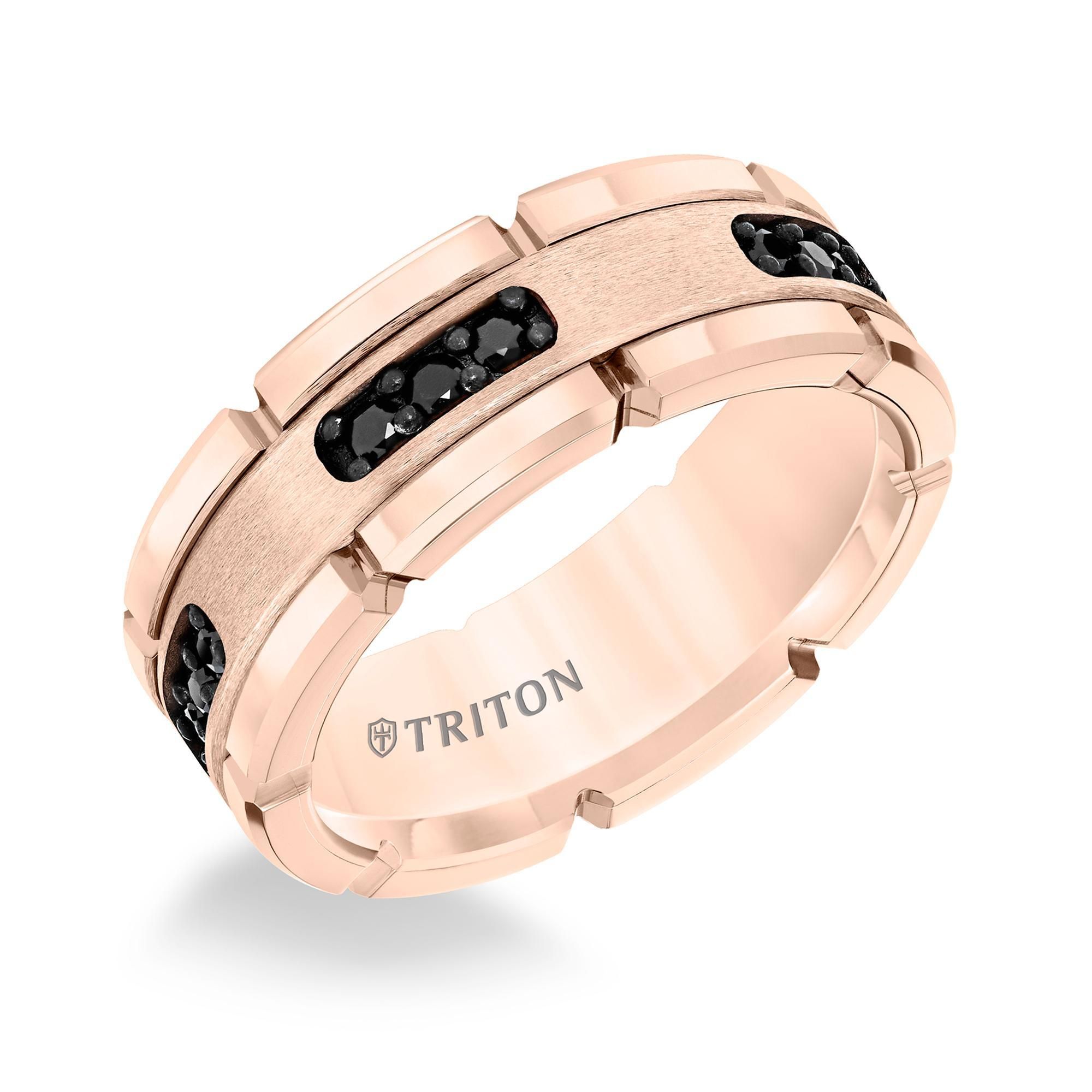 Triton Men's  Treated Black Diamond Accent Rose Tungsten Carbide Comfort Fit Wedding Band 8mm - Size 7