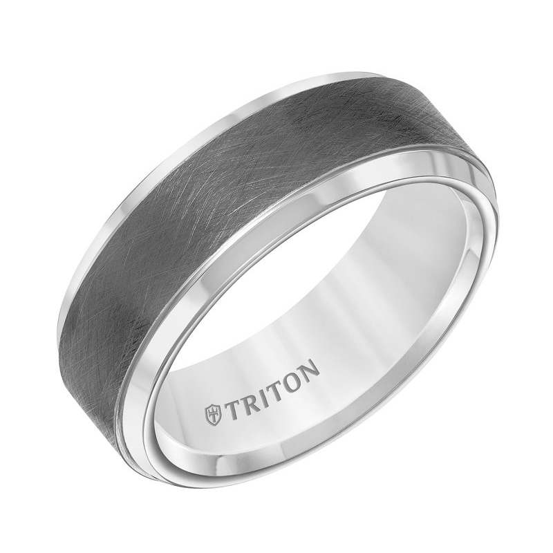 Triton Men's  Tungsten Carbide and Gunmetal Crystalline Center Comfort Fit Wedding Band 8mm - Size 11.5