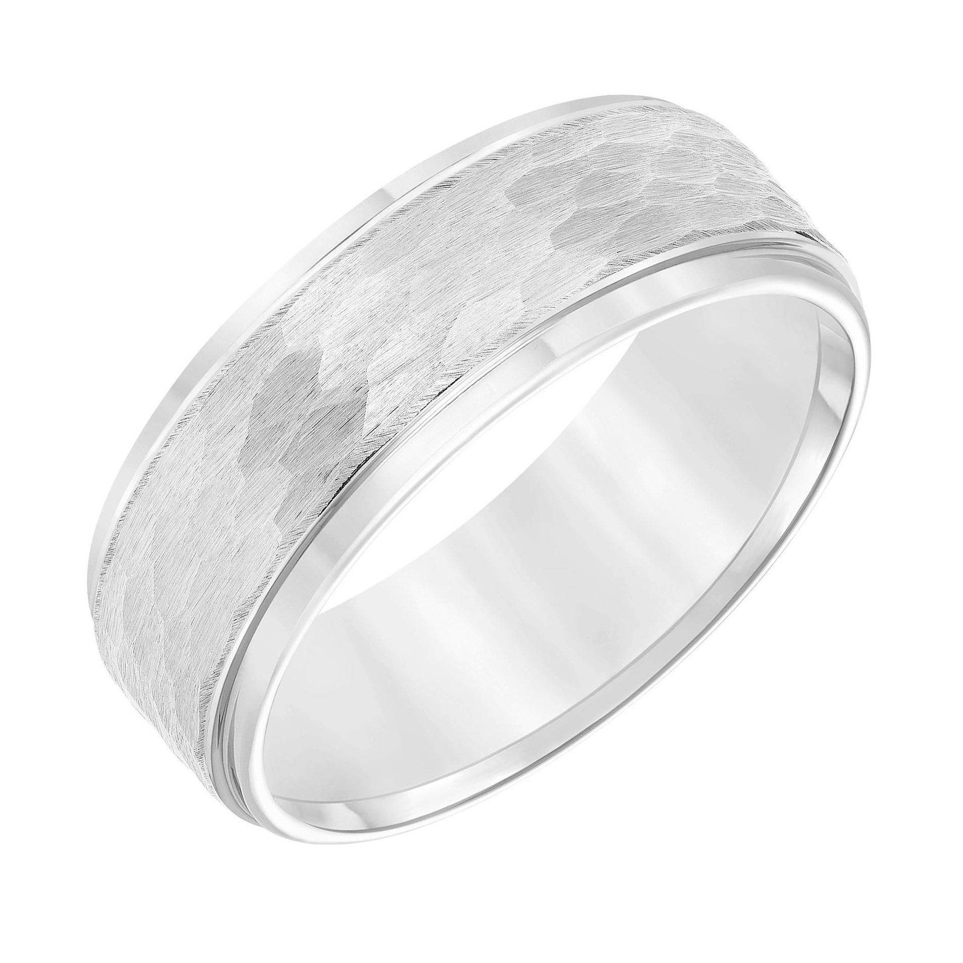 Triton Mens  White Tungsten Carbide Hammered Center Comfort Fit Band Wedding 8mm  Size 14