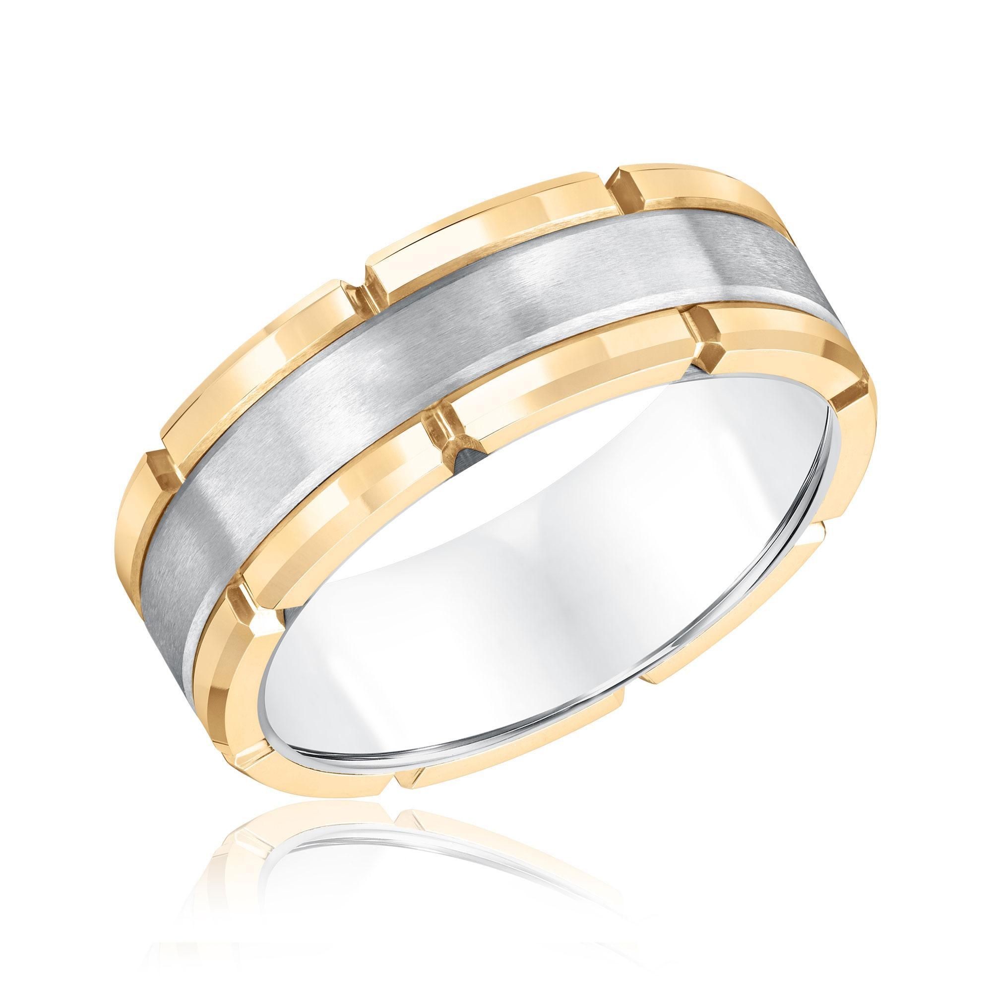 Triton Mens White Tungsten Carbide Yellow Rim Comfort Fit Wedding Band 8mm Ring Size 125 450$