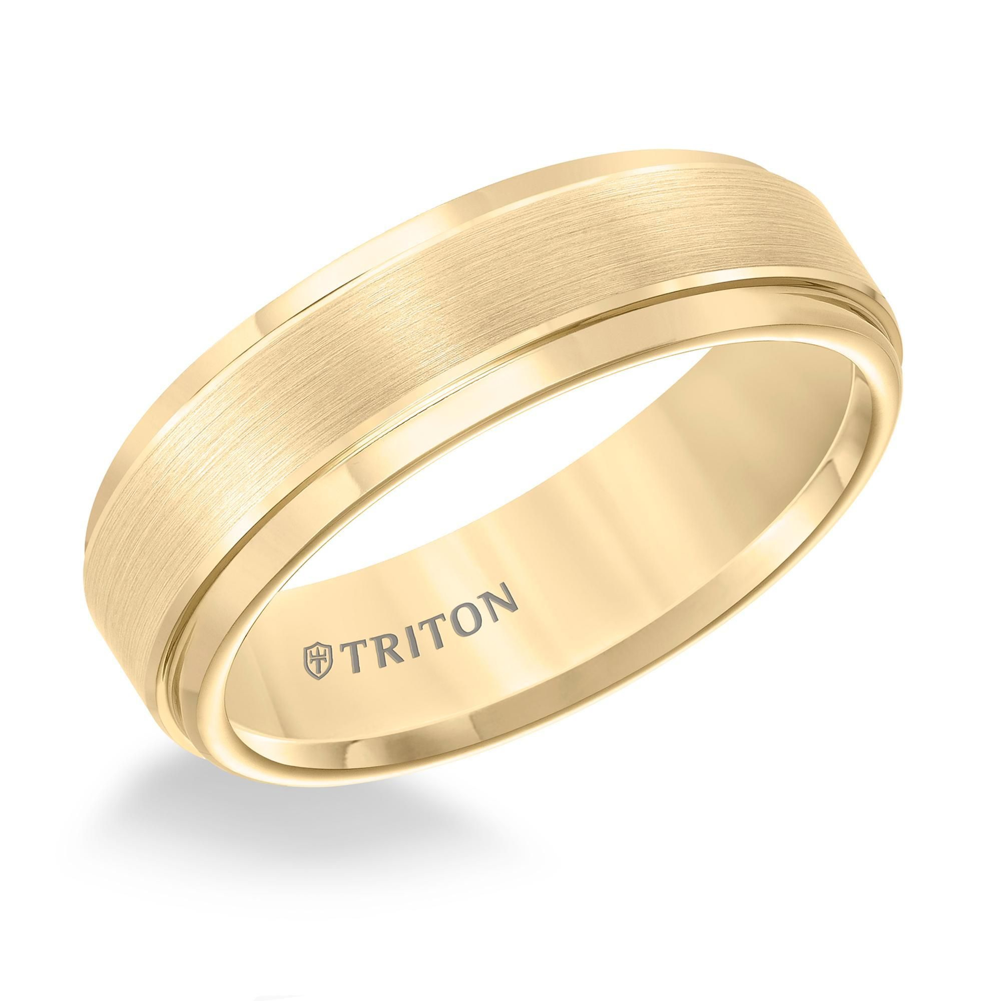 Triton Mens Yellow Tungsten Carbide Step Edge Comfort Fit Wedding Band 7mm - Size 10 420$