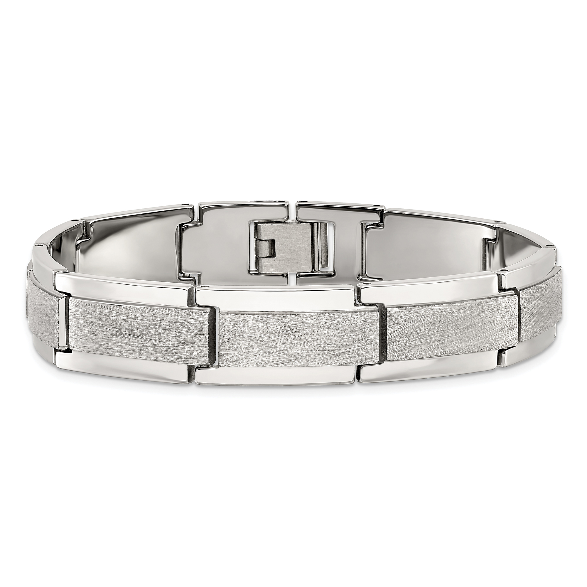 Tungsten Satin and Polished Rectangular Link Bracelet | 12.5mm | 