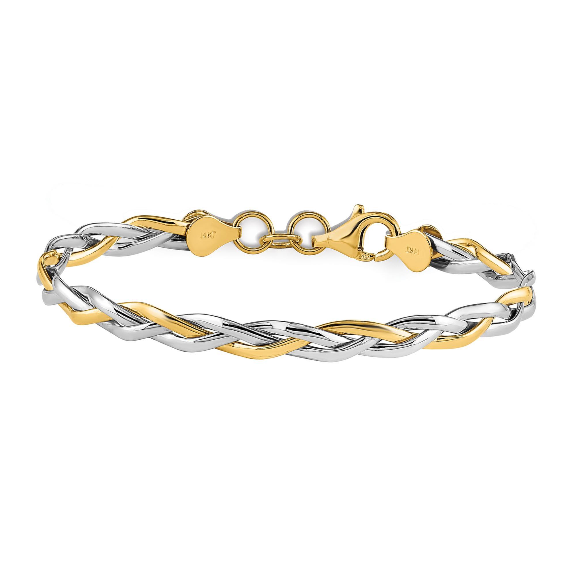 Two-Tone Gold Polished Twisted Fancy Bracelet | 5.5mm | 7.5 Inche
