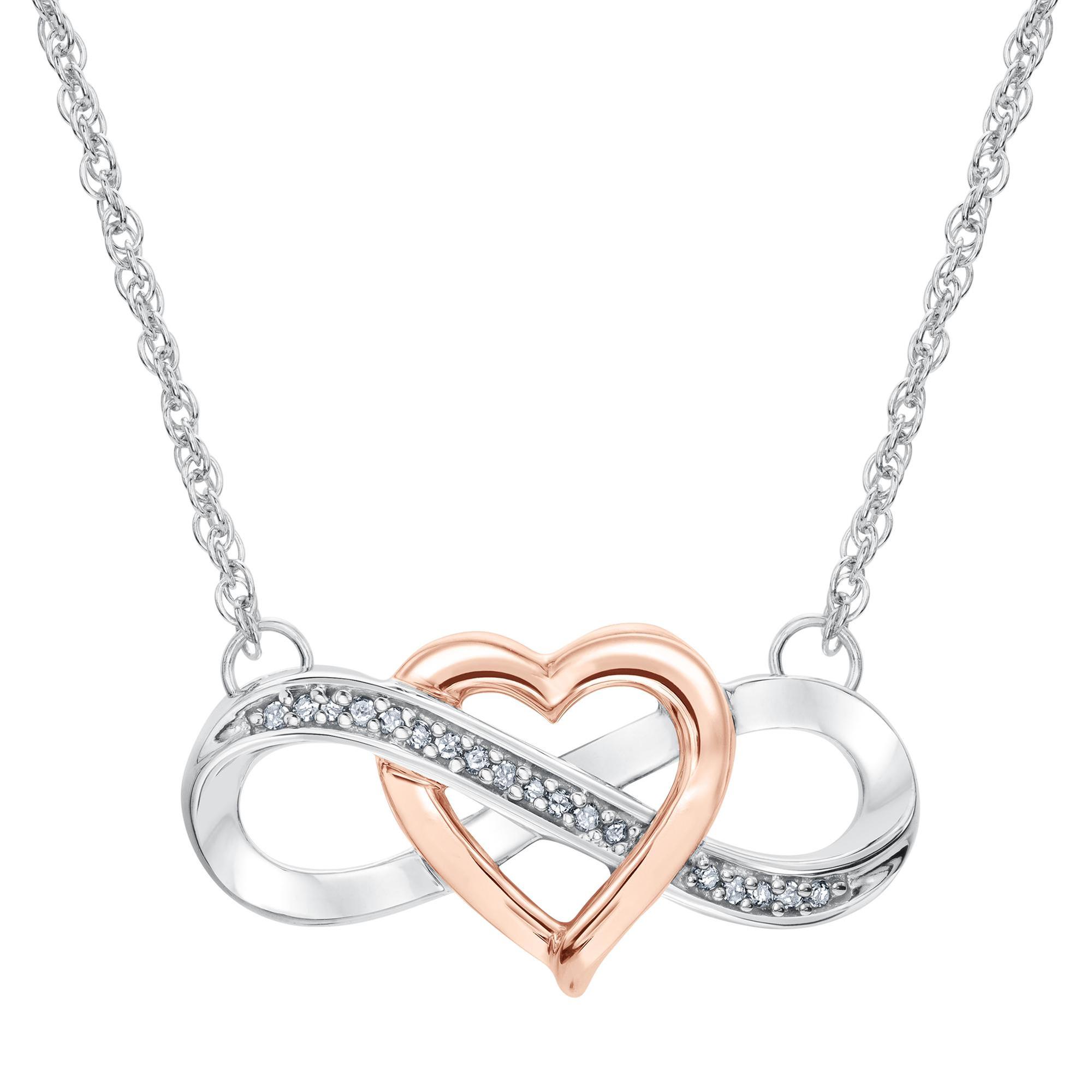 Two-Tone Interlocking Heart Infinity Pendant 1/15ctw