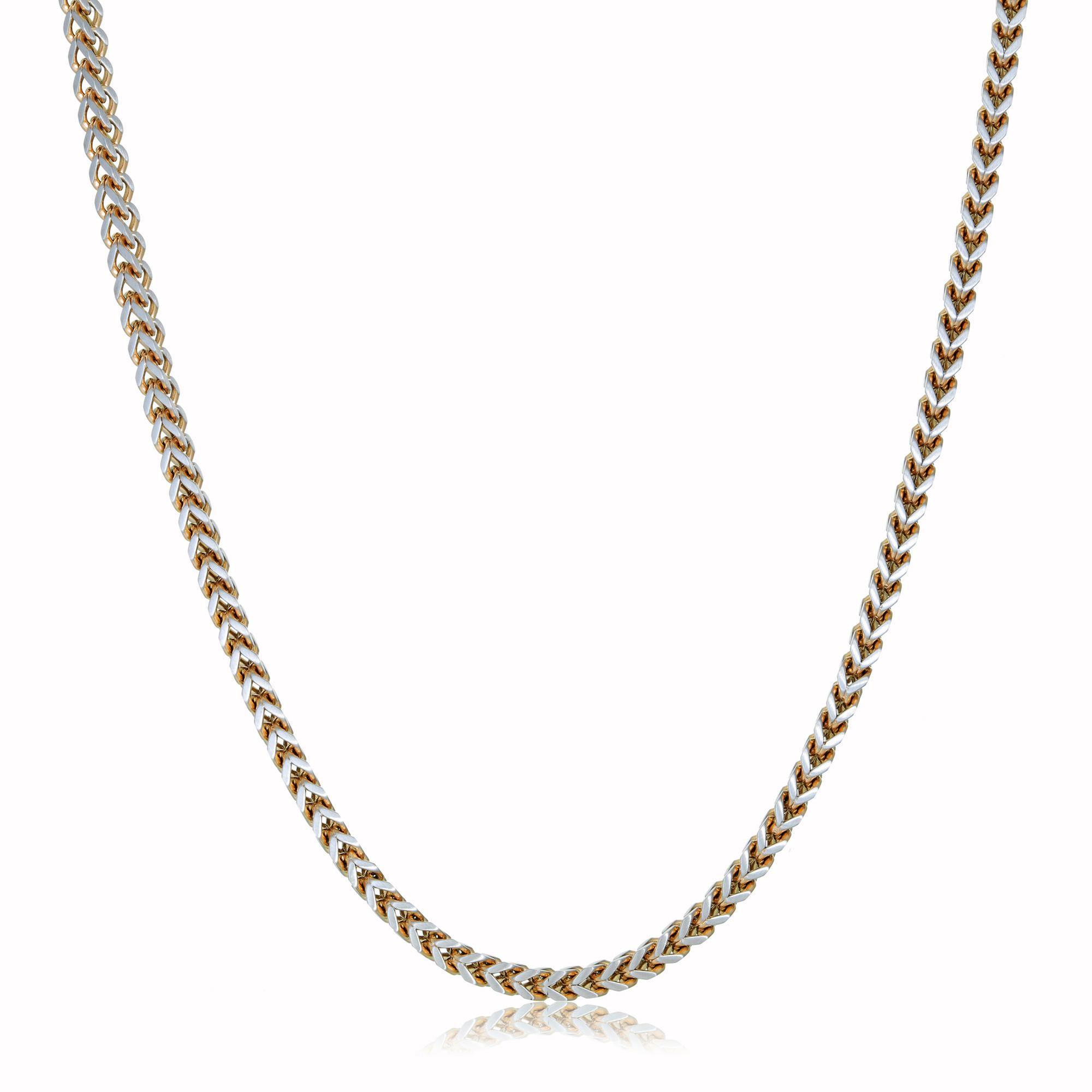 Two-Tone Stainless Steel Square Wheat Chain Necklace | 4mm | 24 I
