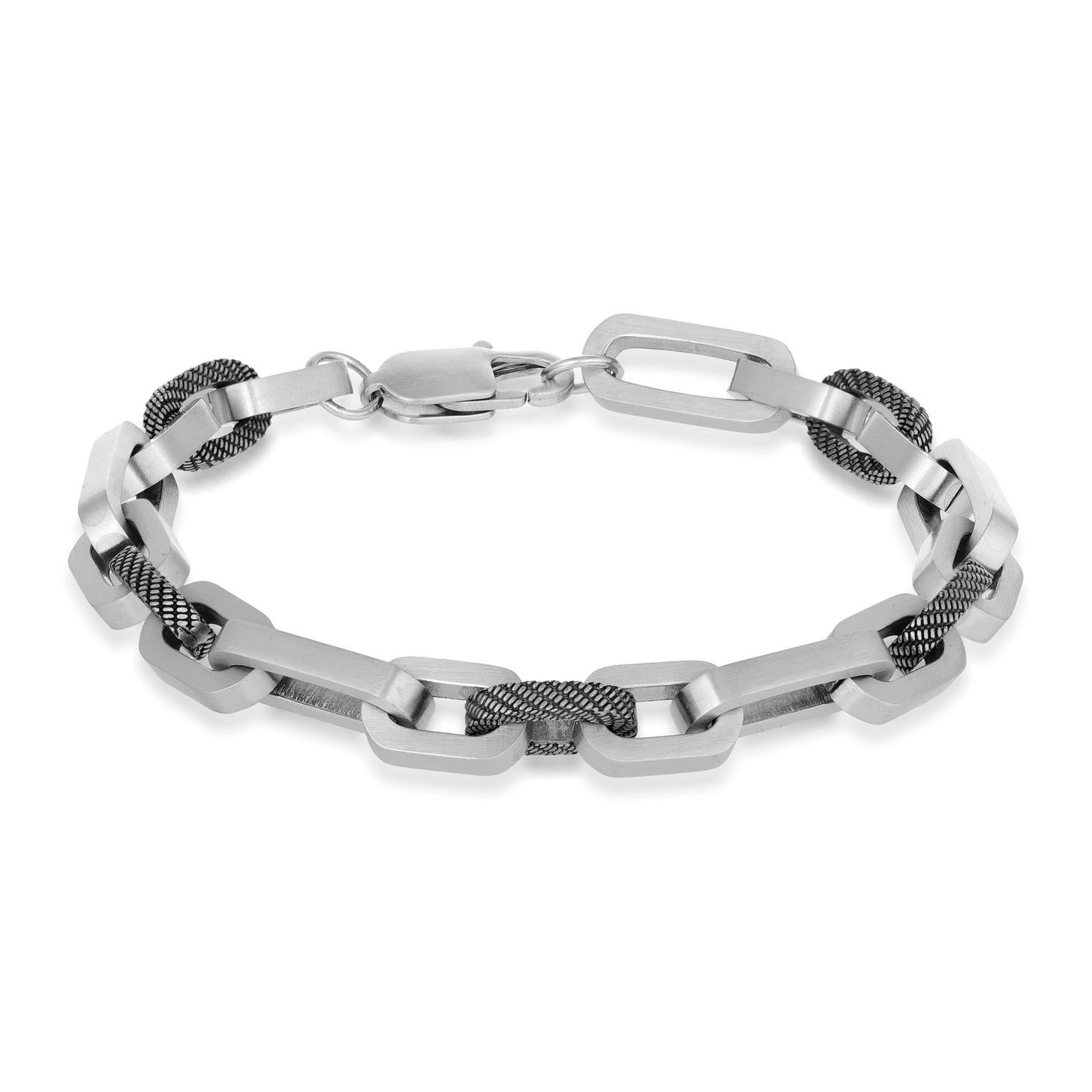 Two-Tone Stainless Steel with Black Ion-Plating Link Chain Bracel