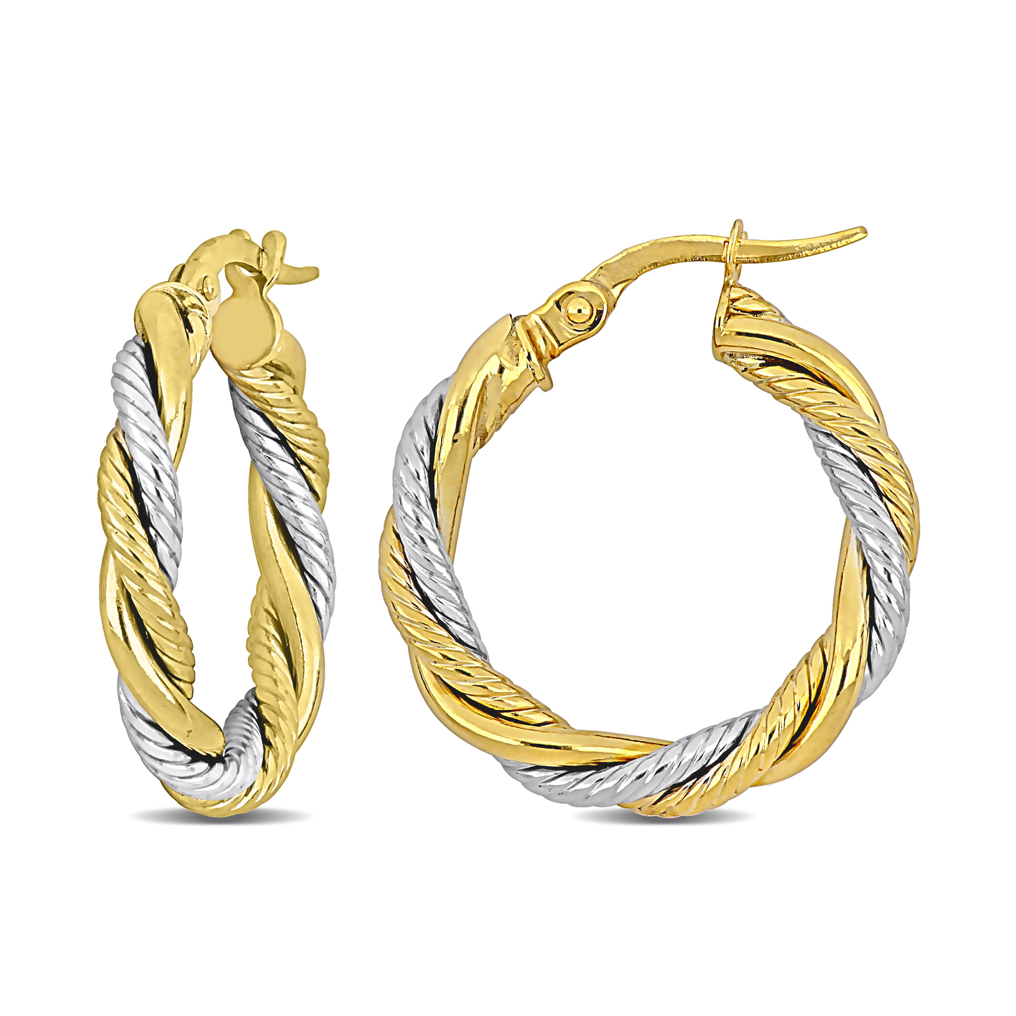 Two-Tone Yellow and White Gold Twisted Hoop Earrings | 20mm