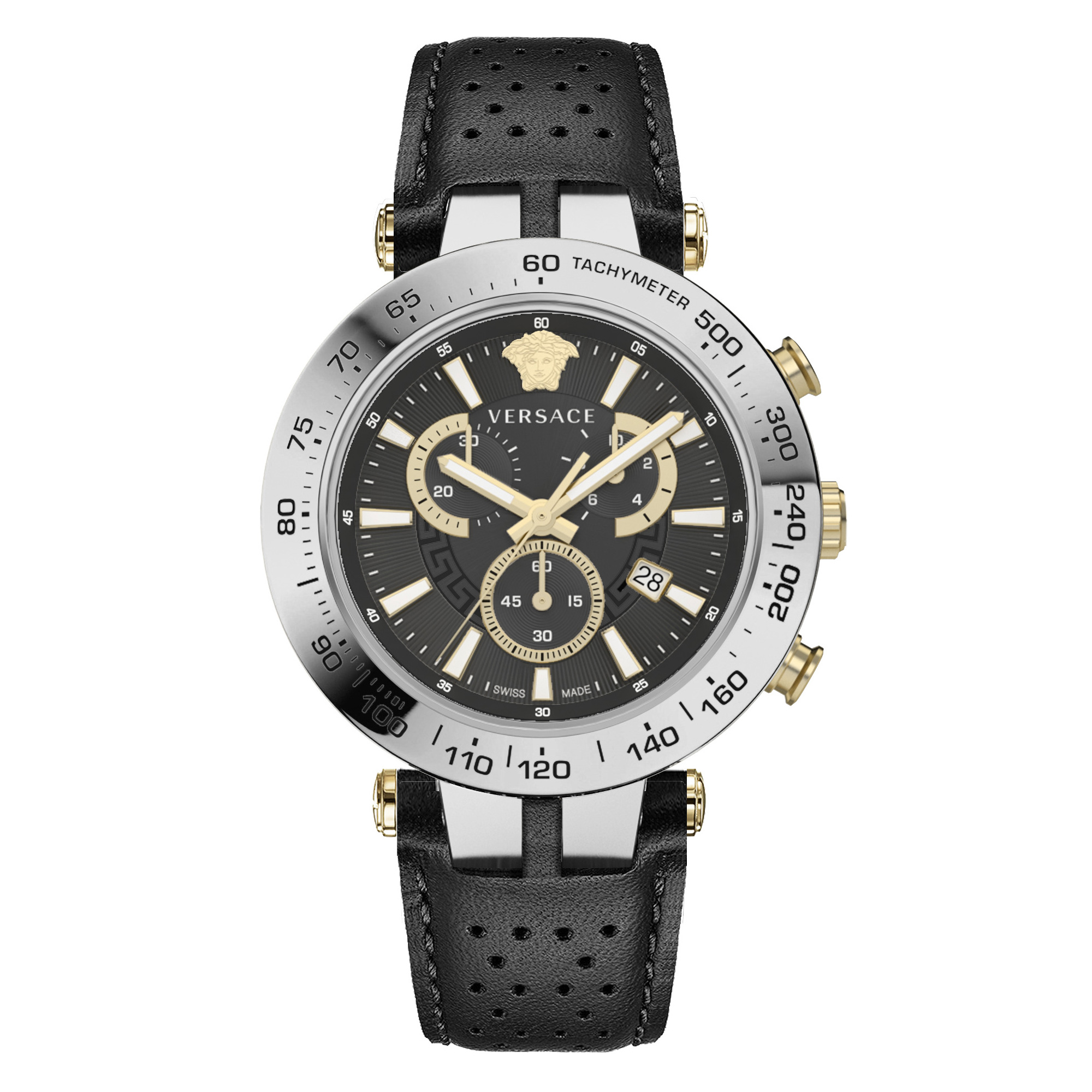 Versace Bold Chrono Black Leather Strap Watch | 46mm | VEJB00222