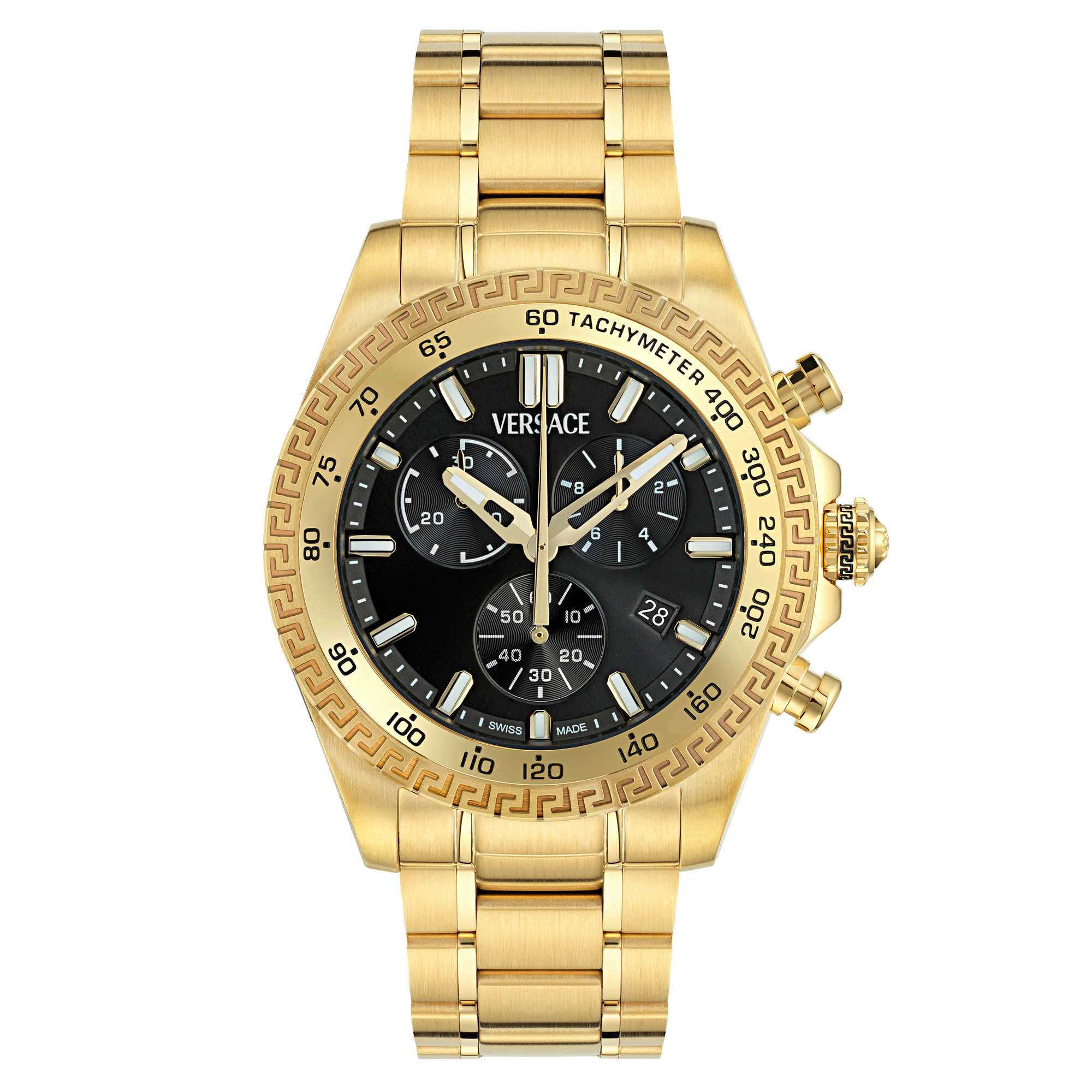 Versace  Chrono X Black Sunray Dial Gold-Tone Bracelet Watch 44mm - VE9K00524