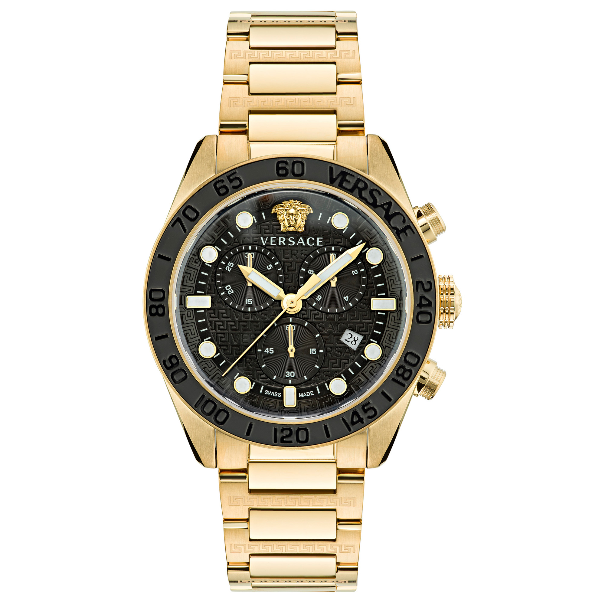 Greca Dome Chrono Ion-Plated Yellow Gold Bracelet Watch | 43mm | - Versace VE6K00523