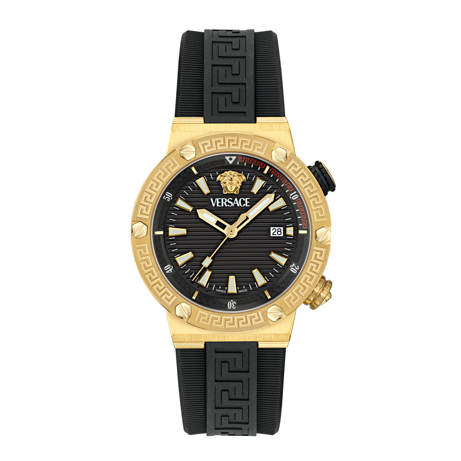 Greca Logo Divers Black Dial and Black Polyurethane Strap Watch 43mm - Versace VE8G00324