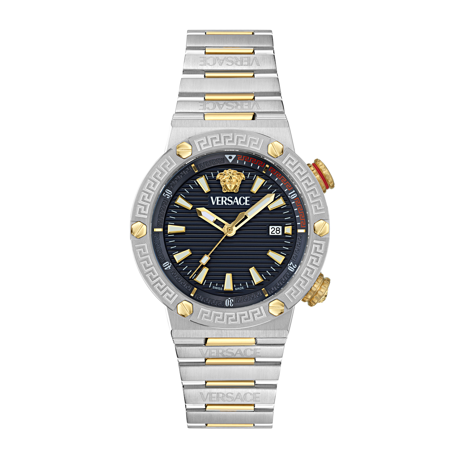 Greca Logo Divers Blue Dial Two-Tone Stainless Steel Bracelet Watch 43mm - Versace VE8G00424