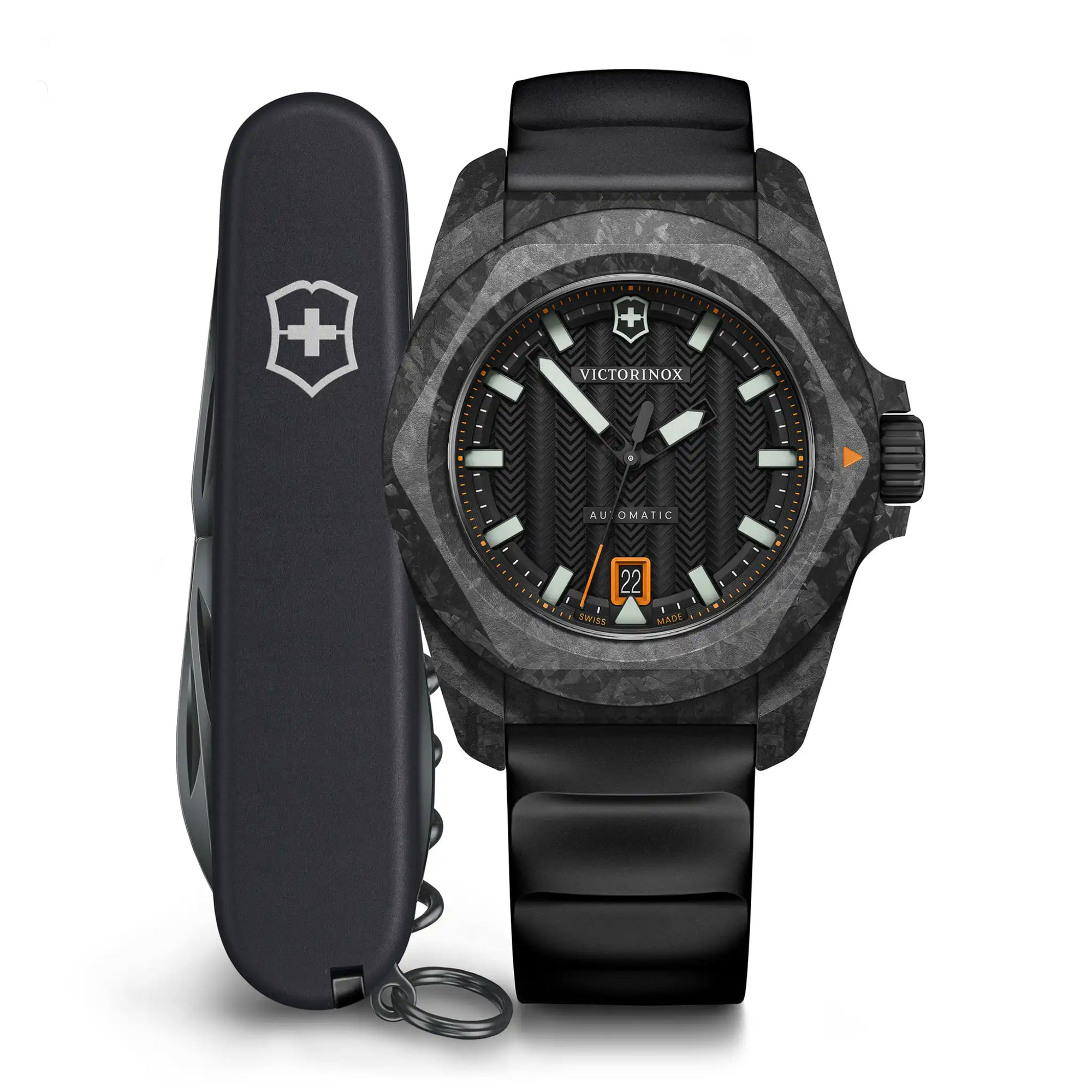 Victorinox  I.N.O.X. Automatic Black Dial Black Rubber Strap Watch Set 41mm - 242023.1