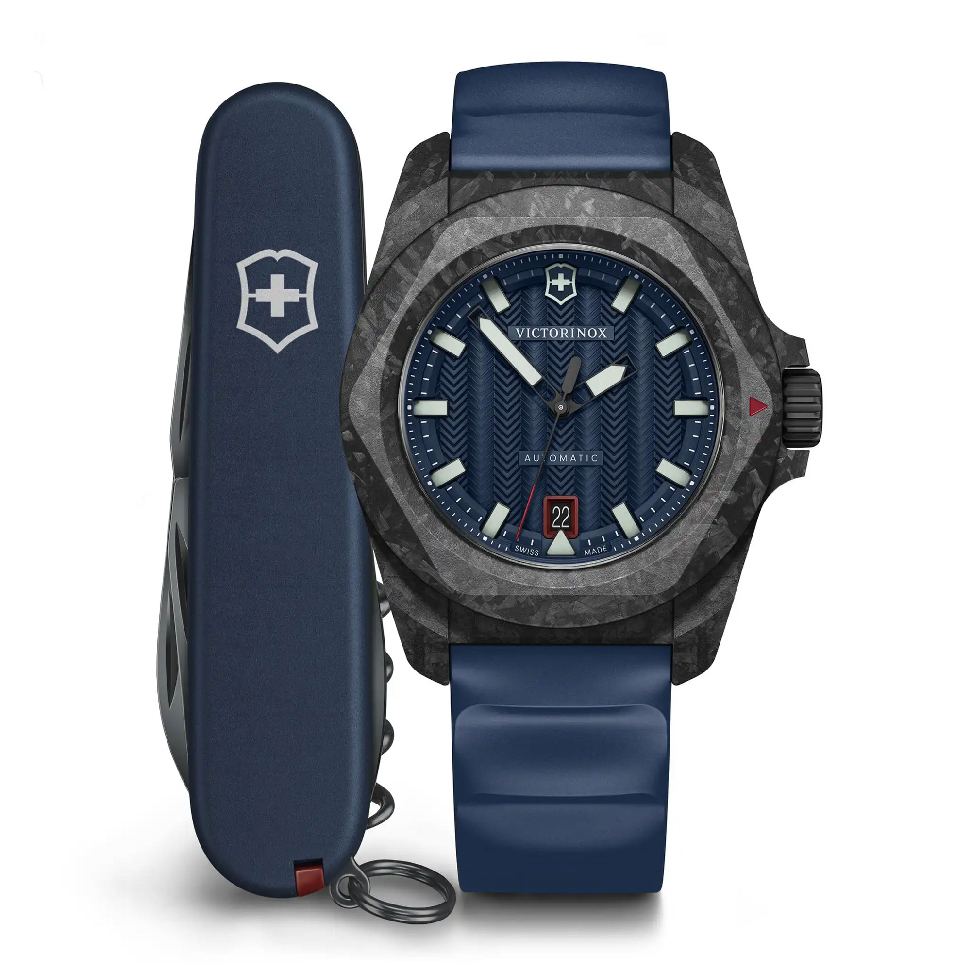 Victorinox  I.N.O.X. Automatic Blue Dial Blue Rubber Strap Watch Set 41mm - 242022.1