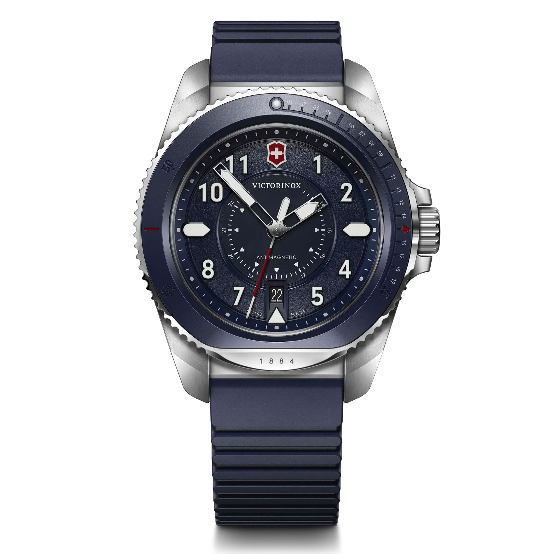 Victorinox  Journey 1884 Blue Dial Blue Rubber Strap Watch 43mm - 241975
