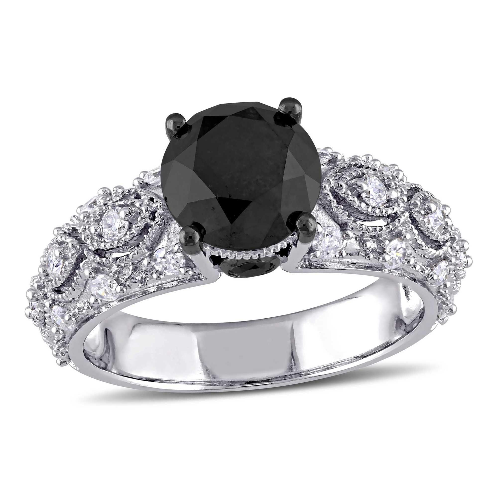 3ctw Black Diamond and Diamond Vintage-Inspired Engagement Ring - Size 10