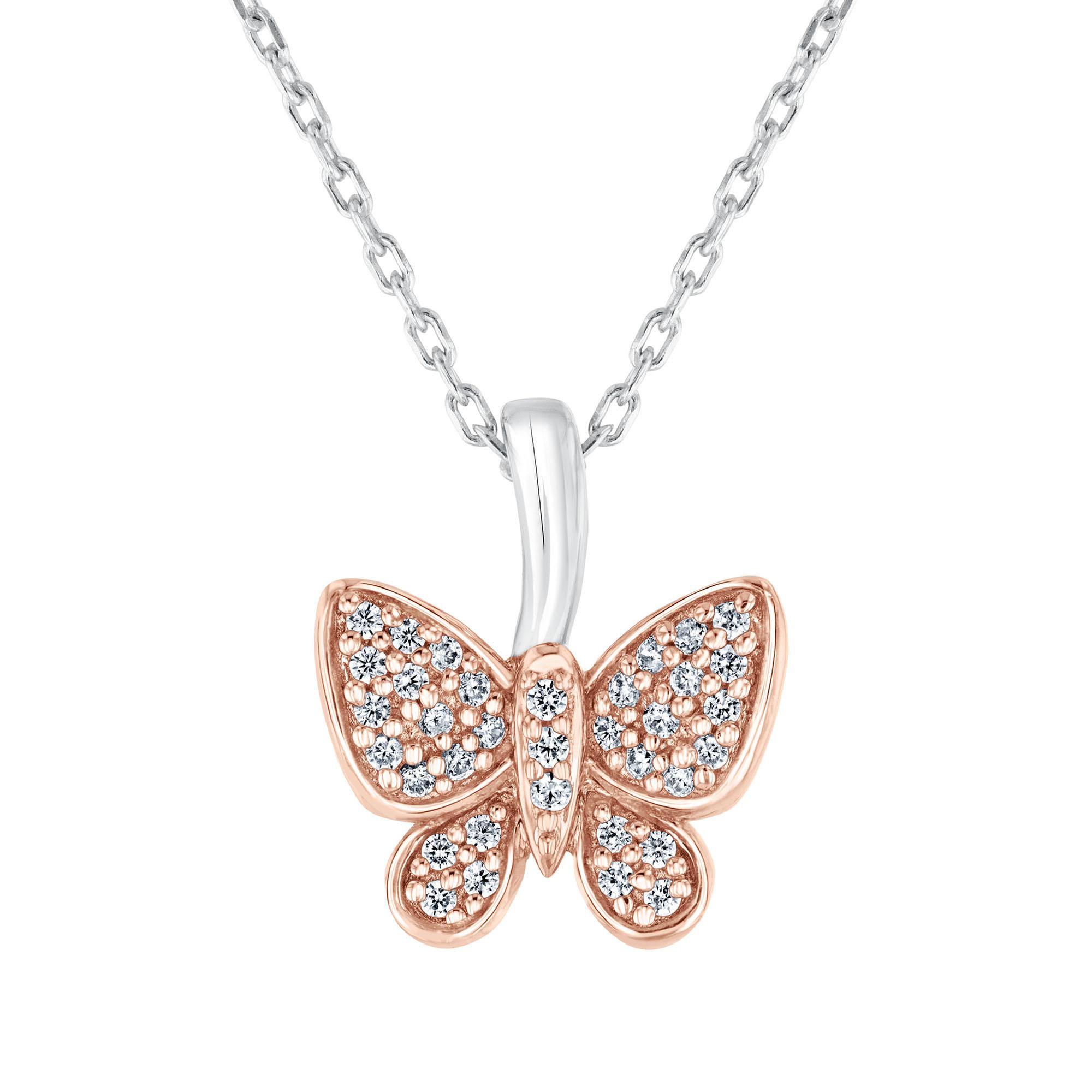 Whimsical Butterfly Diamond Pendant Necklace 1/8ctw