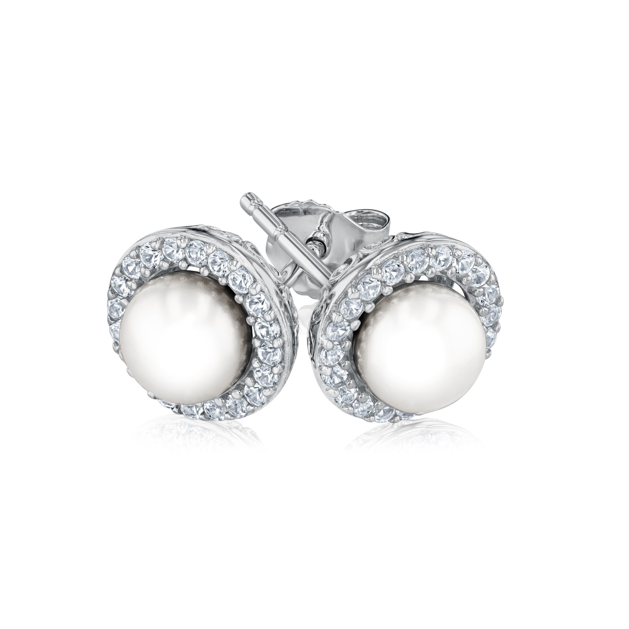 White Freshwater Cultured Pearl and Created White Sapphire Sterli