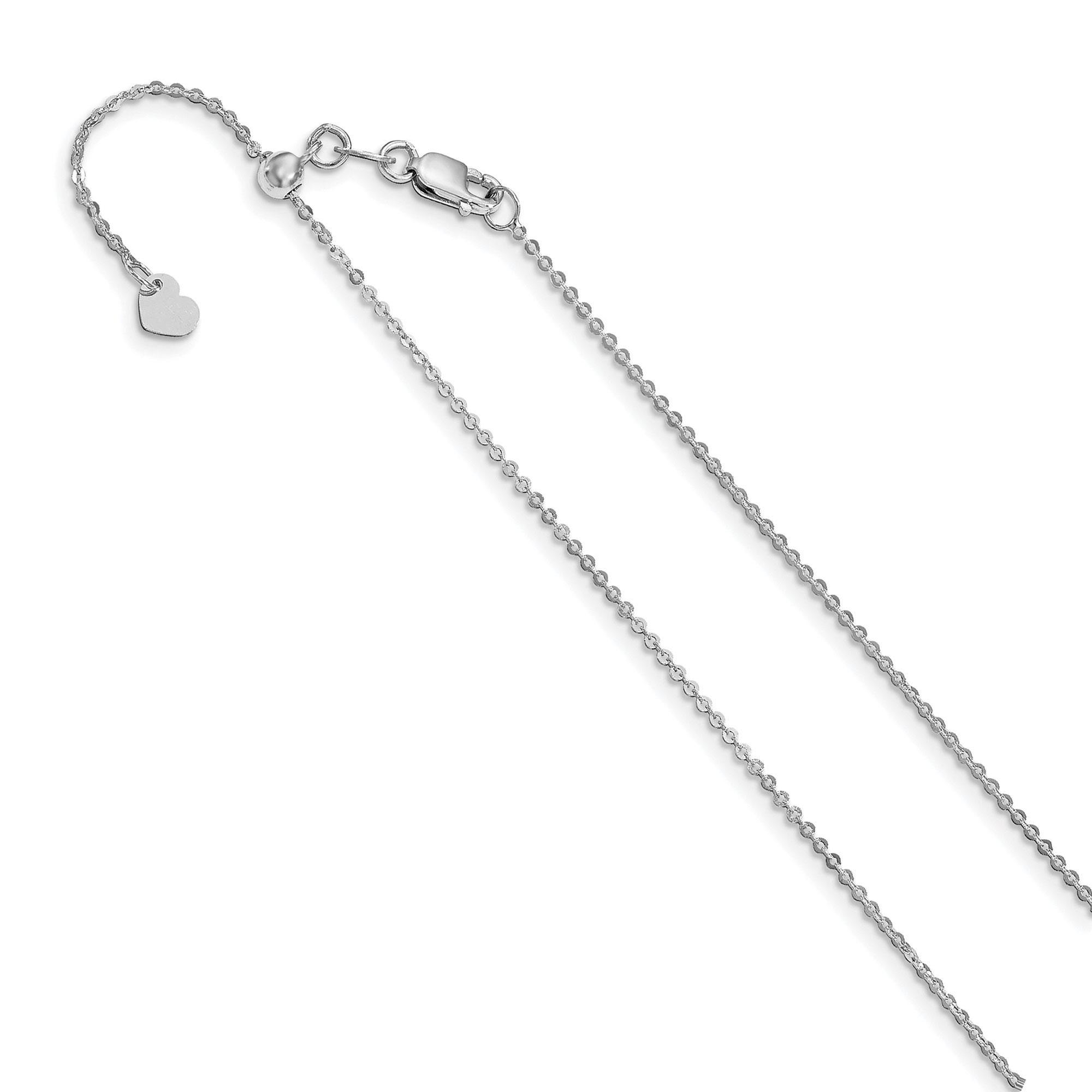 White Gold Solid Adjustable Flat Cable Chain Necklace | 1.2mm | 2