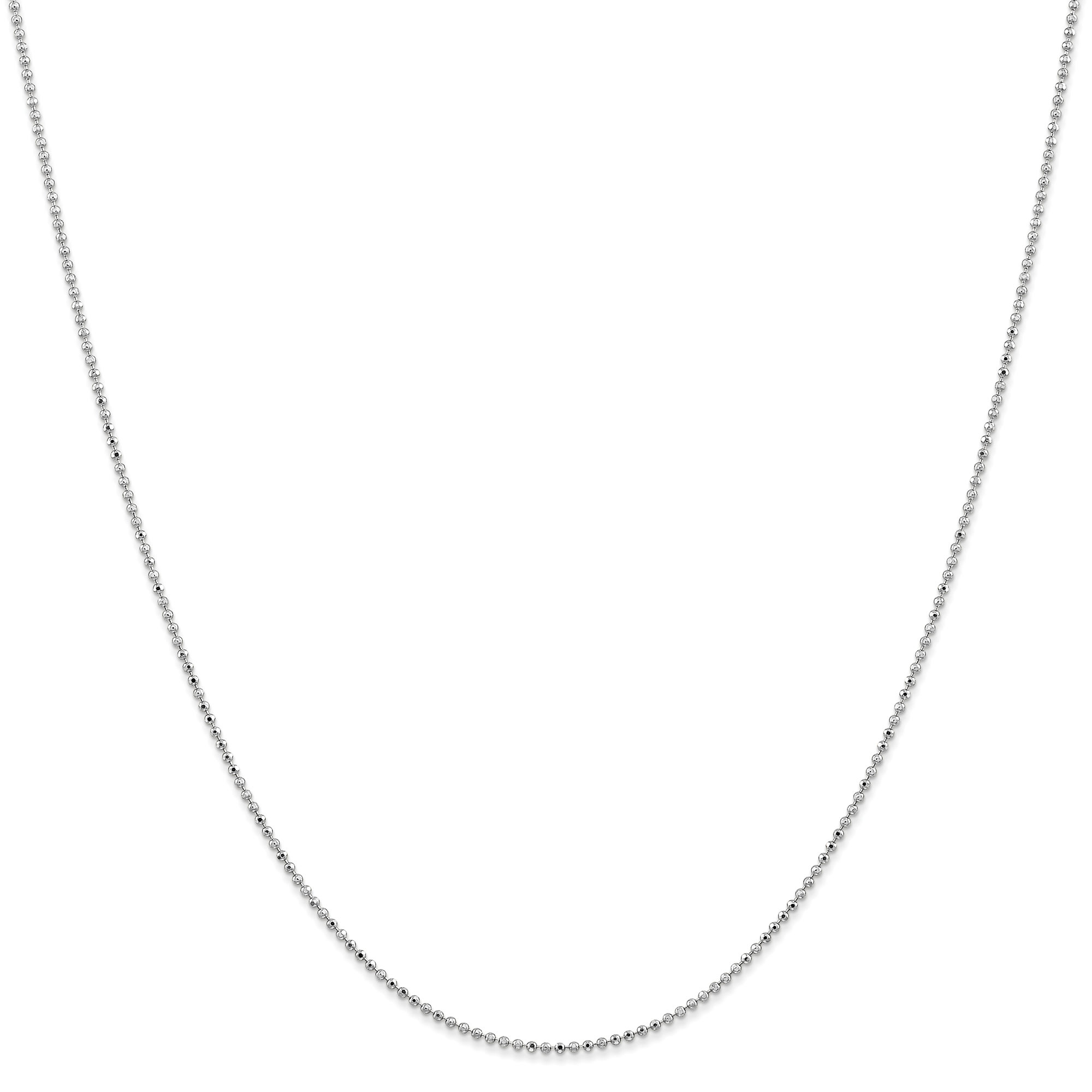 White Gold Solid Diamond-Cut Beaded Pendant Chain Necklace | 1.2m