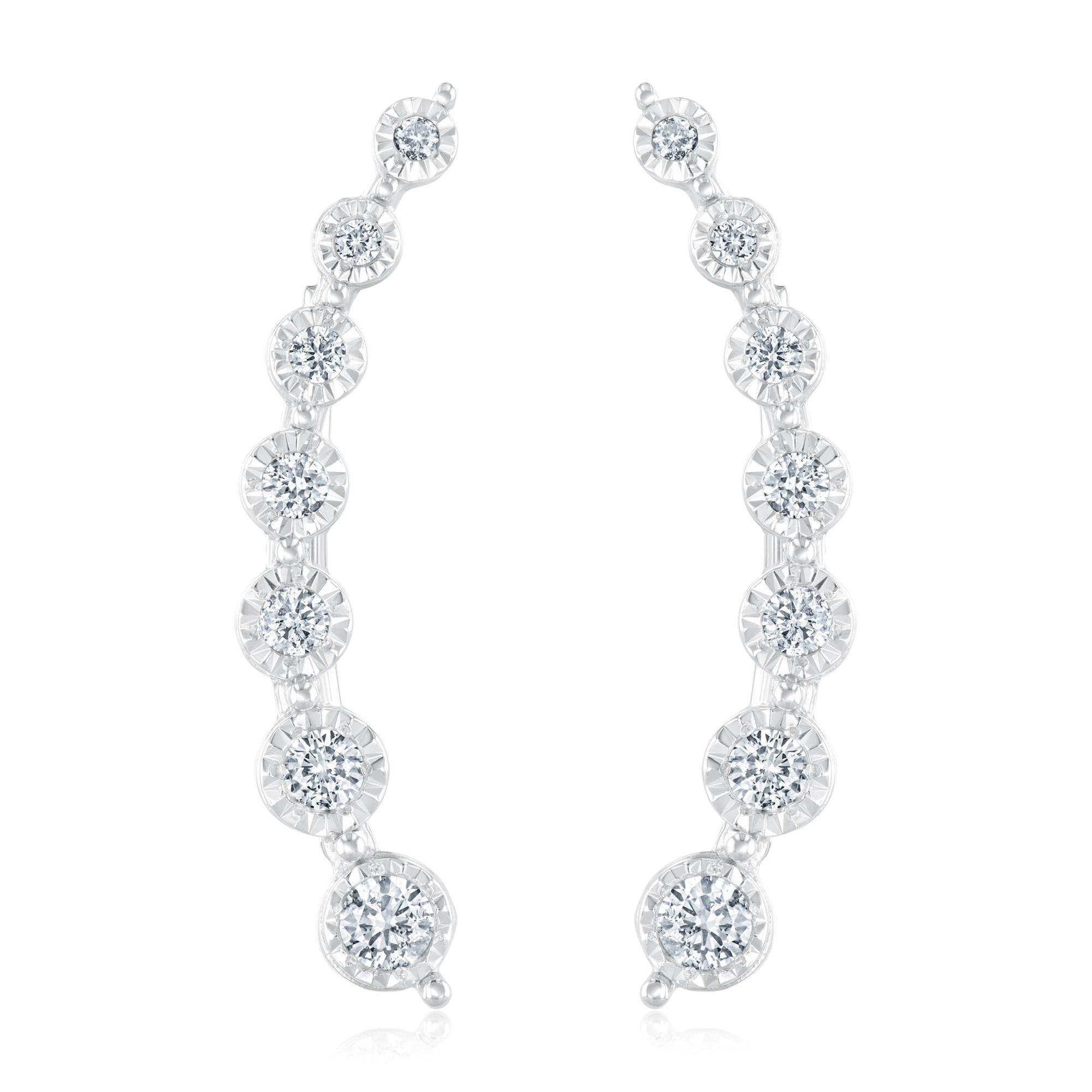 White Gold Diamond Curved Climber Earrings 1/2ctw