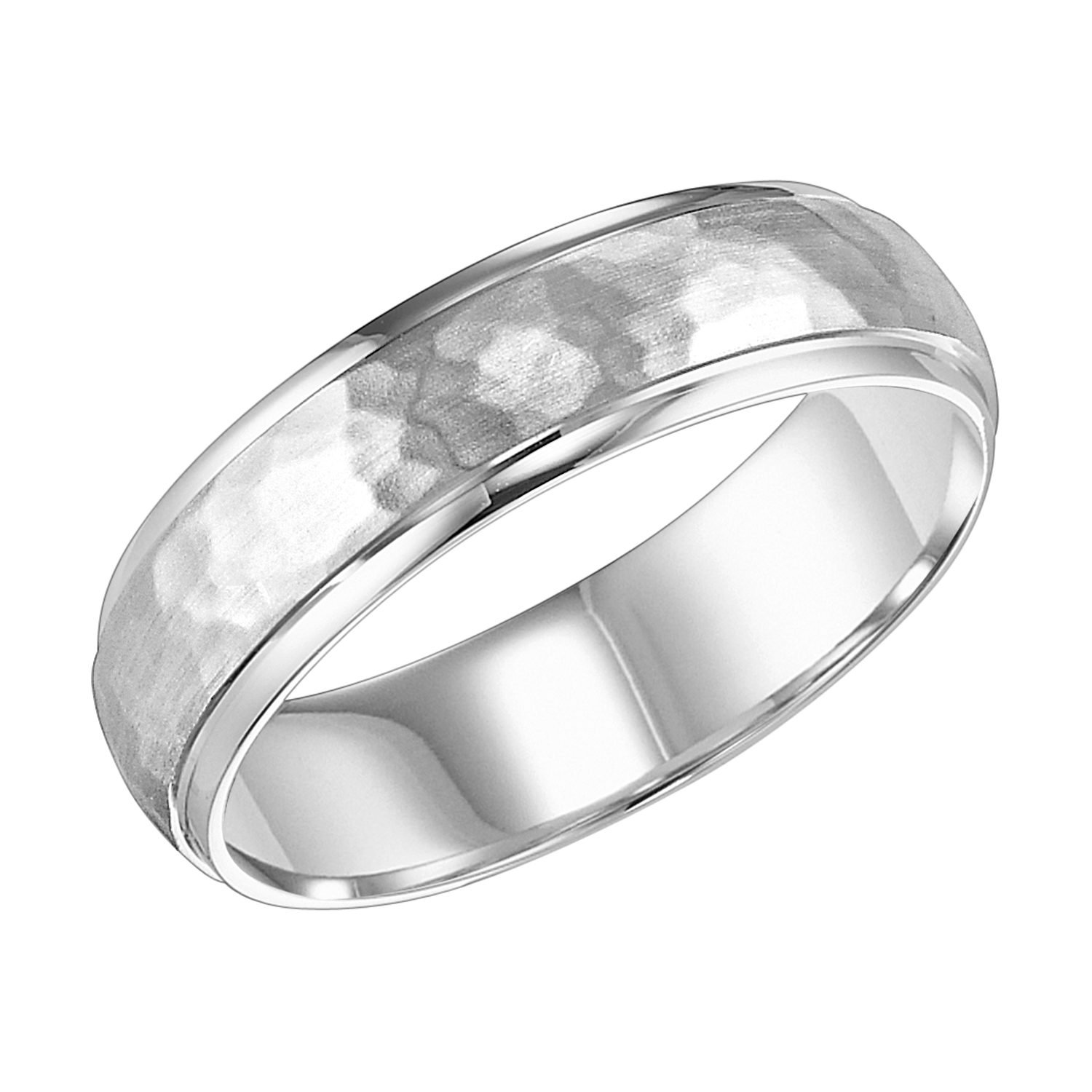 White Gold Hammered Round Edge Comfort Fit Wedding Band | 6mm | Size 4.5