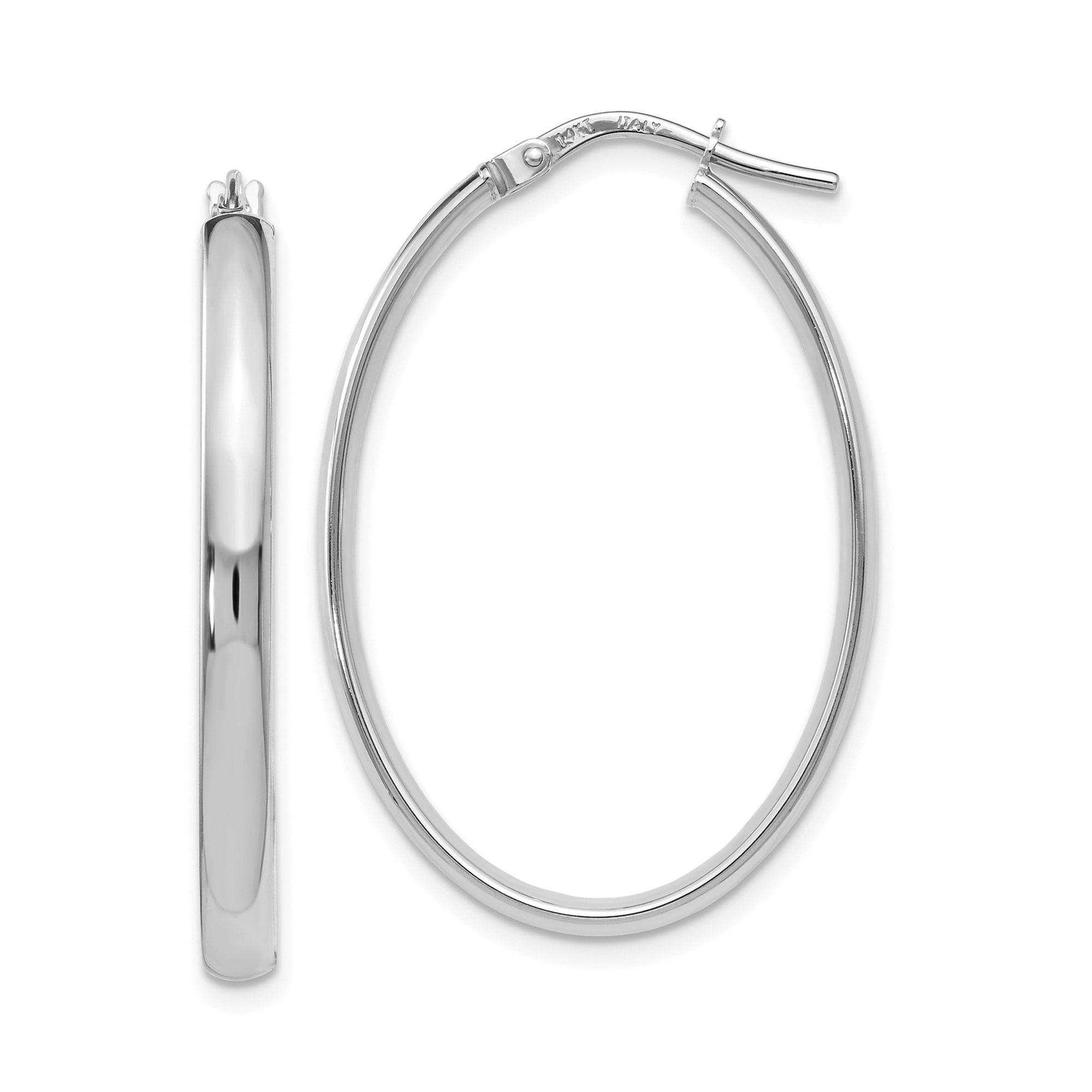 White Gold Oval Hoop Earrings | 3x34mm