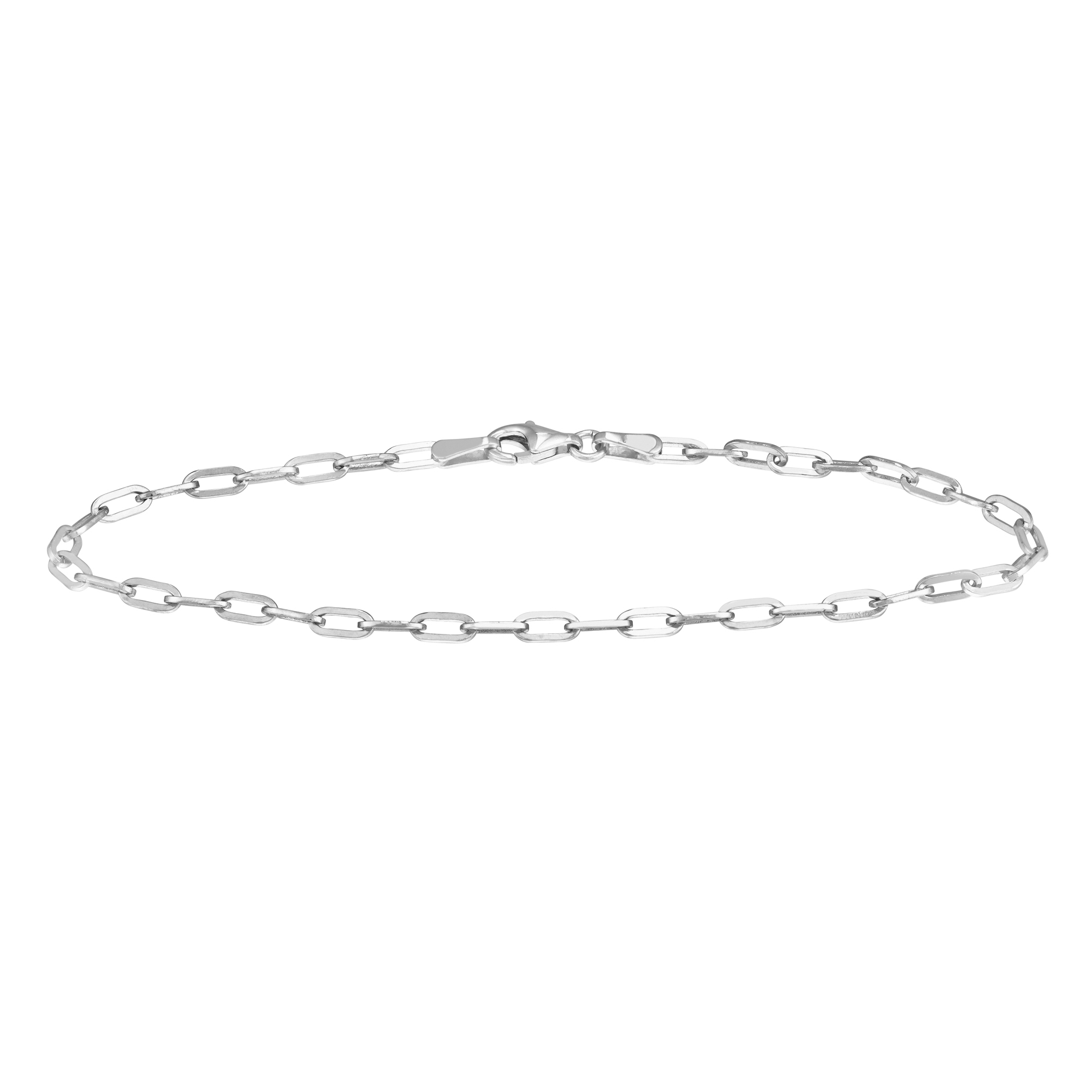 White Gold Solid Petite Paperclip Chain Bracelet | 2.5mm | 7.25 I