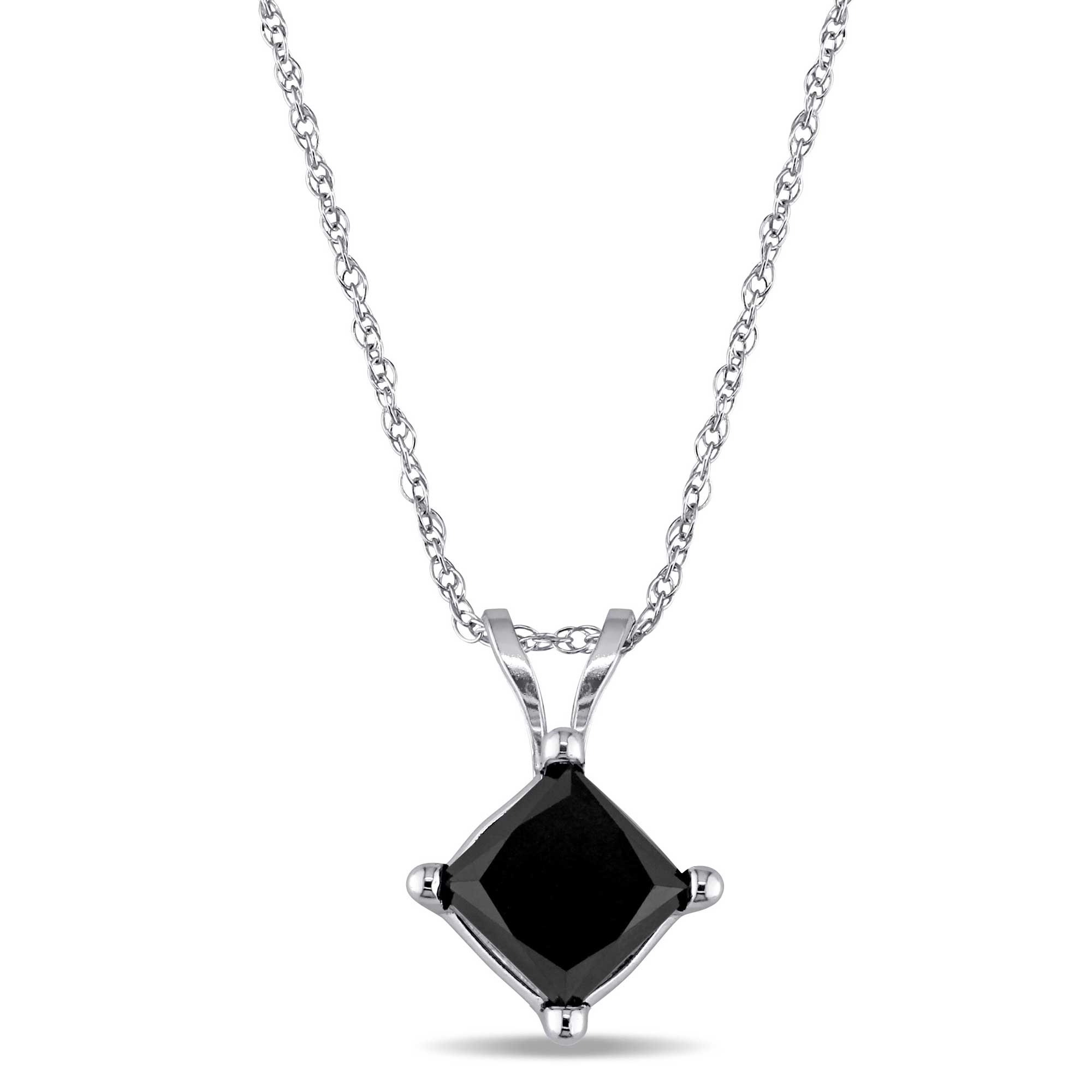 White Gold Princess-Cut Treated Black Diamond Solitaire Pendant N